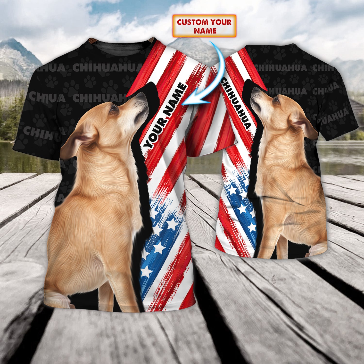 Chihuahua America Flag 2 - Personalized Name 3D Tshirt - QB95