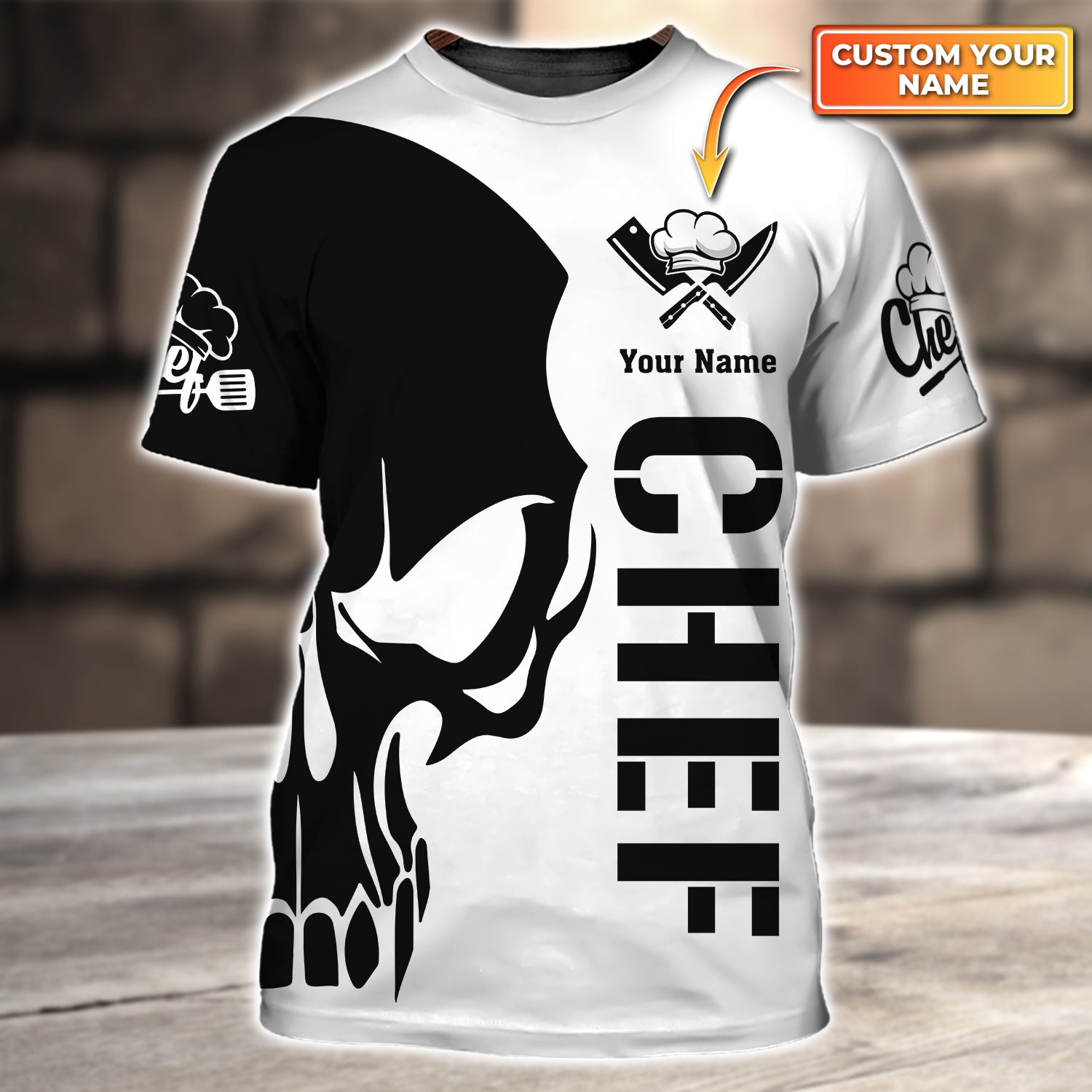 Chef Cook Skull Personalized Name 3D Tshirt