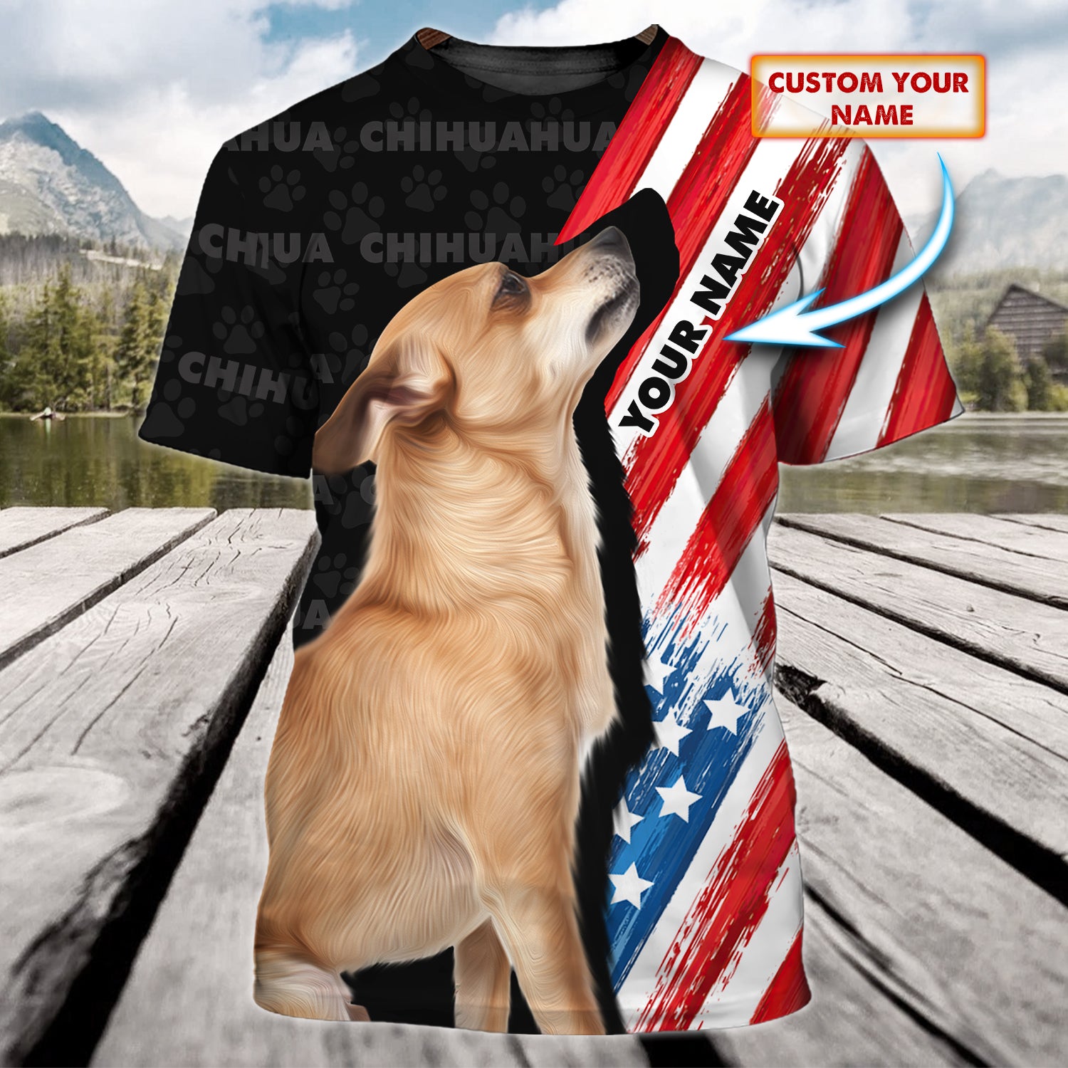 Chihuahua America Flag 2 - Personalized Name 3D Tshirt - QB95