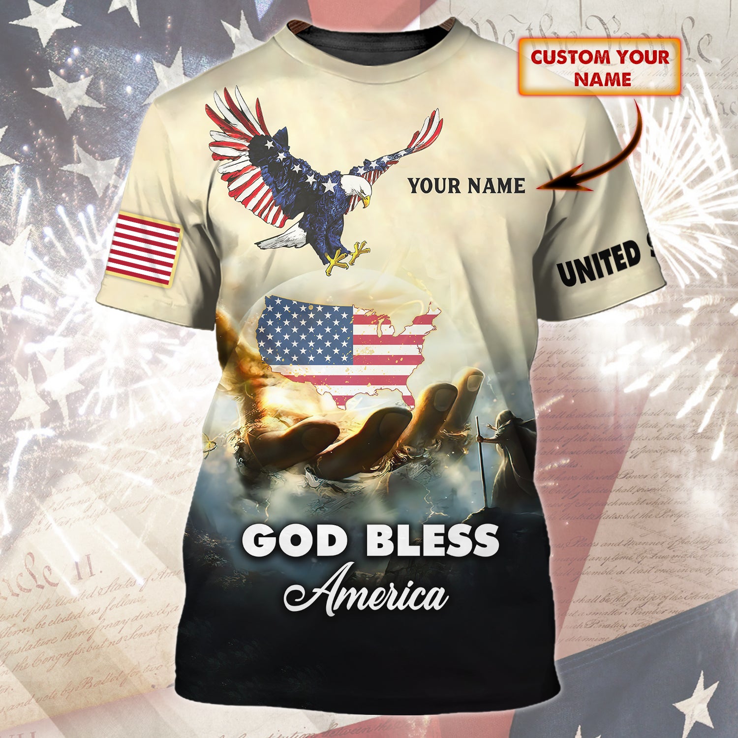 God Bless America - Personalized Name 3D Tshirt - QB95