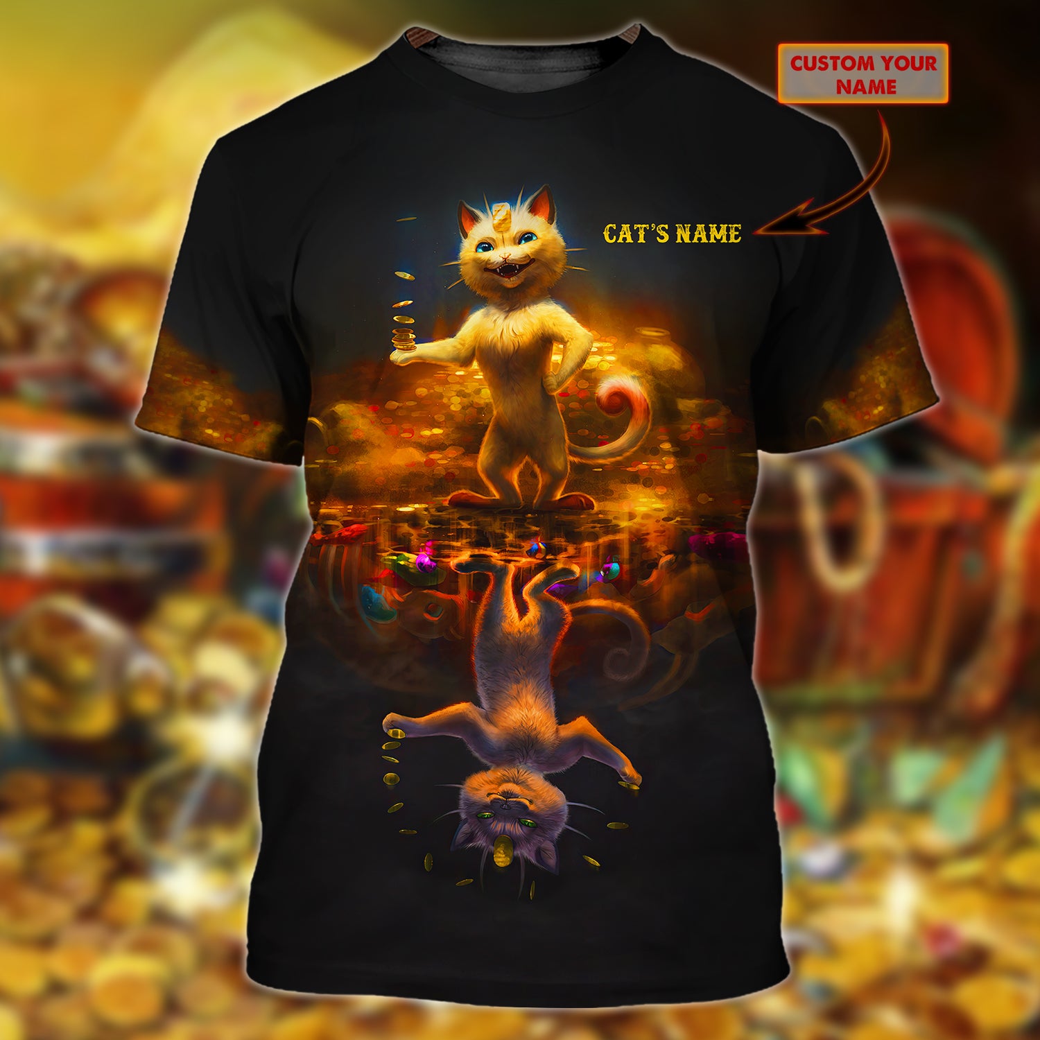 Gold Cat 04 - Personalized Name 3D Tshirt - LTD92
