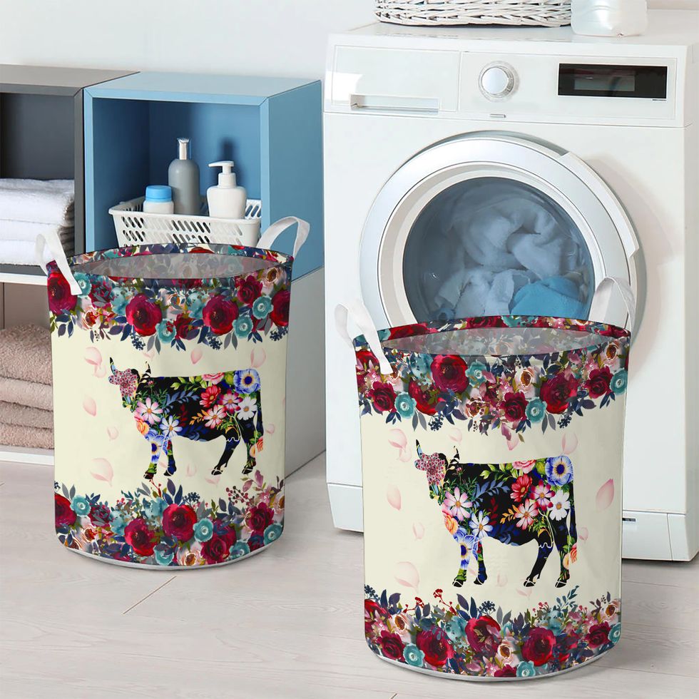 Floral Cow Laundry Basket