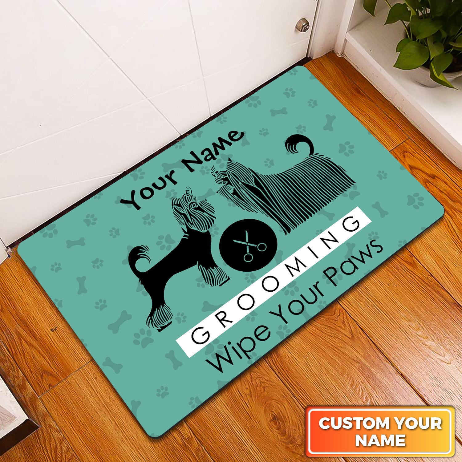 Grooming Wipe Your Paw Pet Care Salon Pet Home Groomer Personalized Name Doomat 976