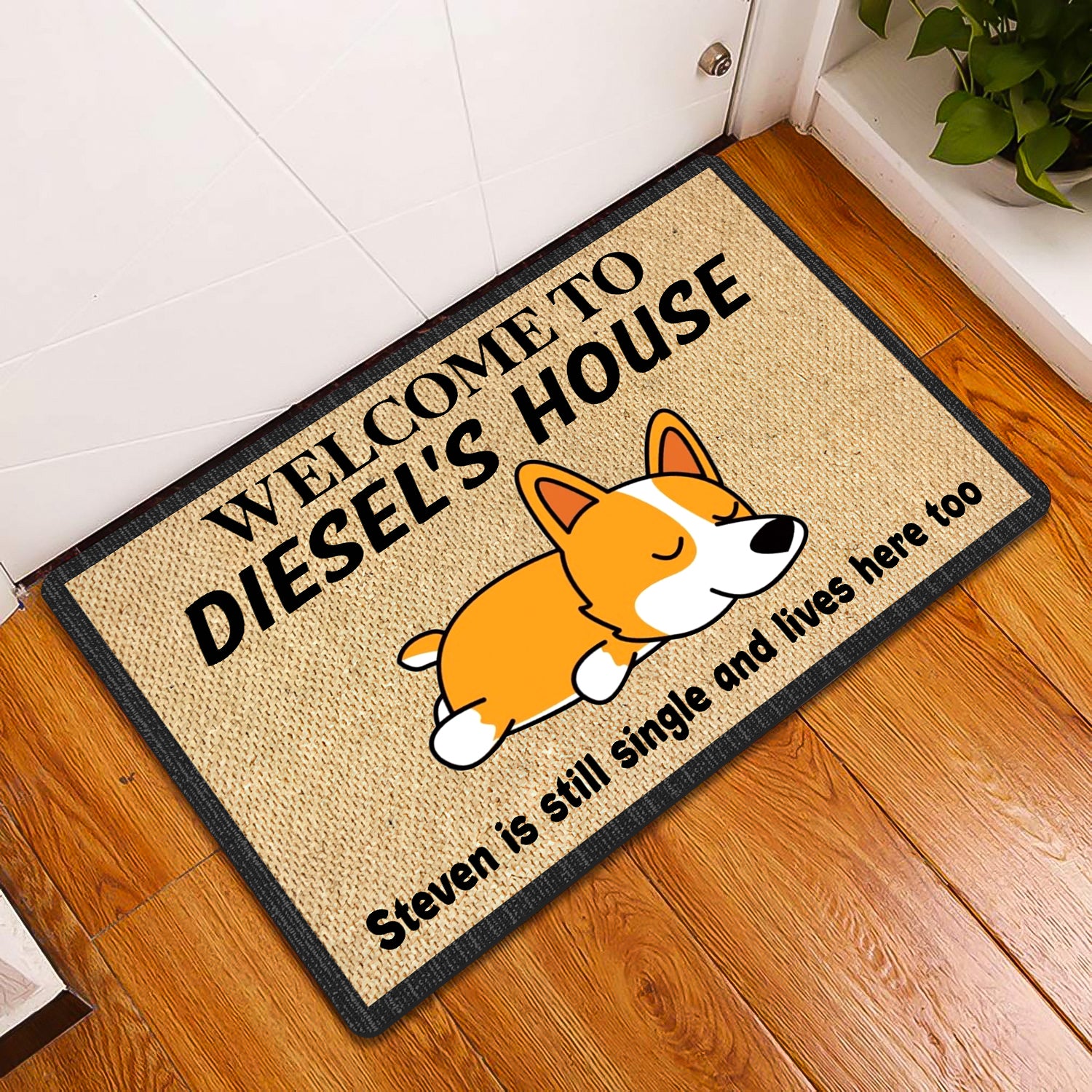 An adorable doormat for singles and dog lovers Personalized Name Doomat 910