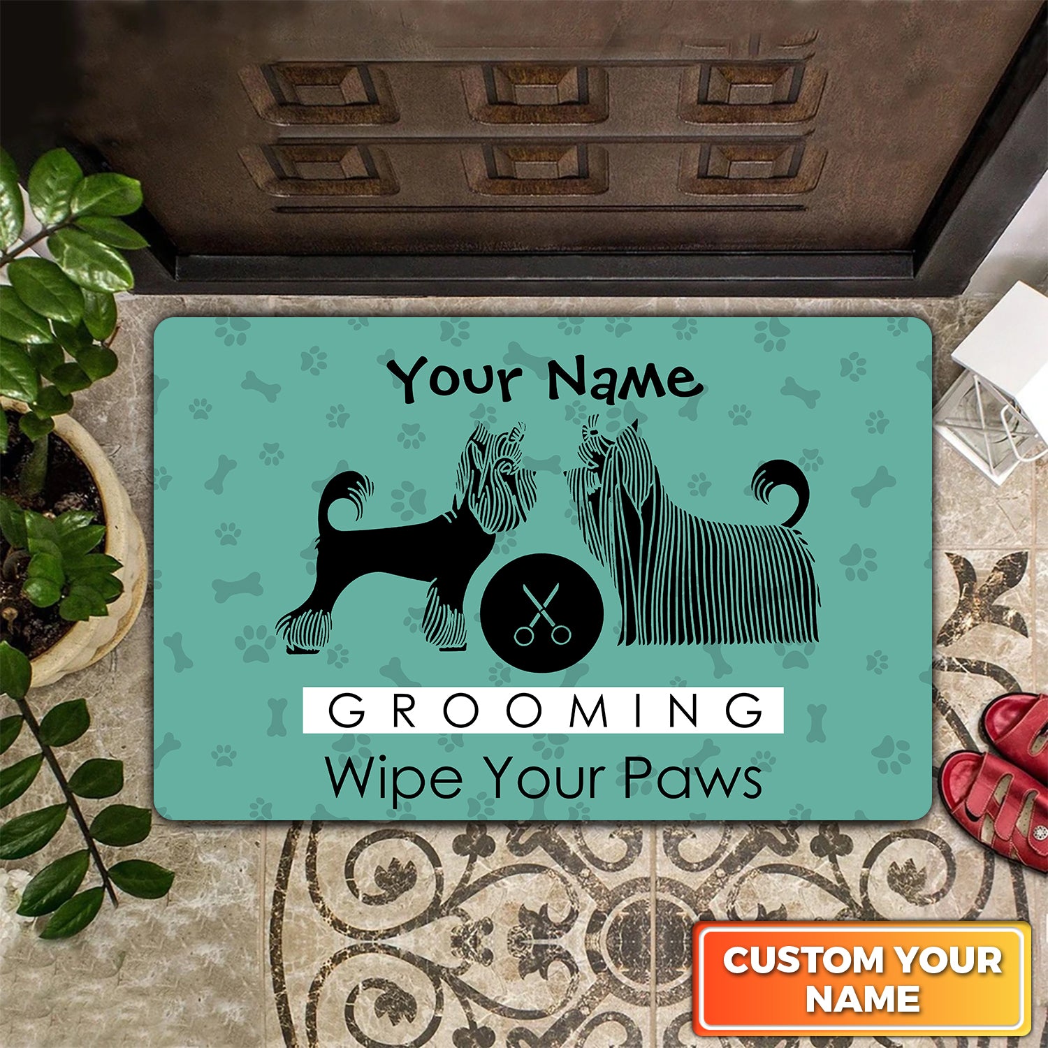 Grooming Wipe Your Paw Pet Care Salon Pet Home Groomer Personalized Name Doomat 976