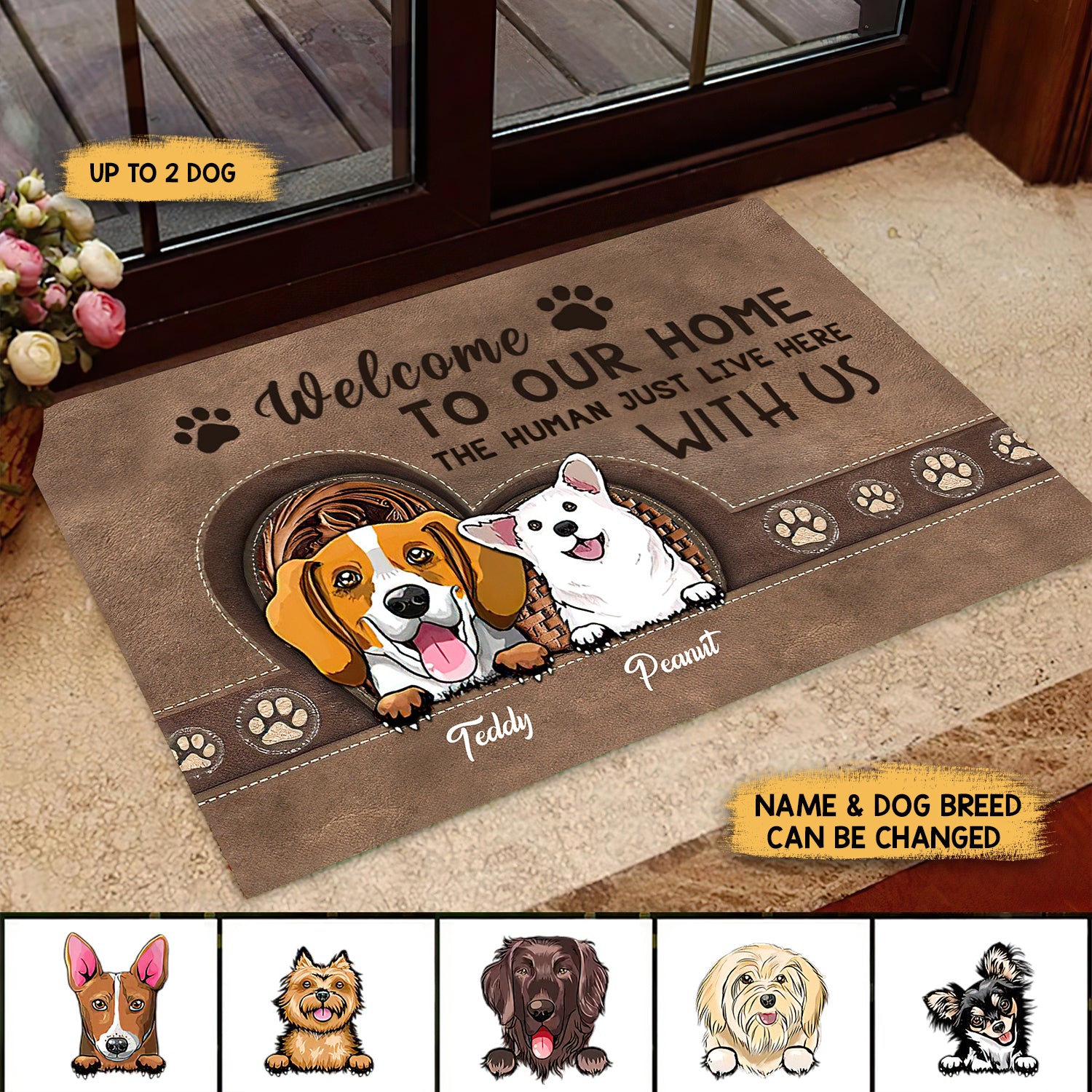 Welcome To Our Dog Home Personalized Doormat, Personalized Gift for Dog Lovers, Dog Dad, Dog Mom