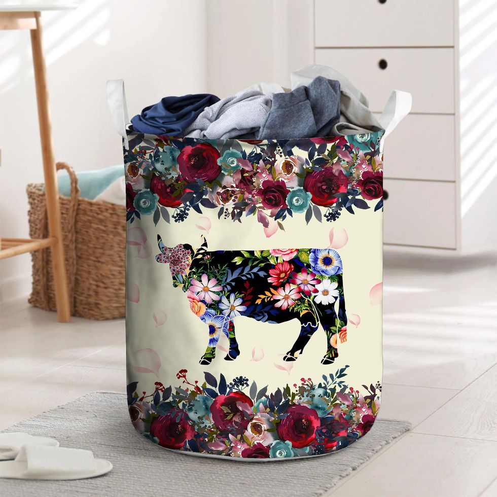 Floral Cow Laundry Basket