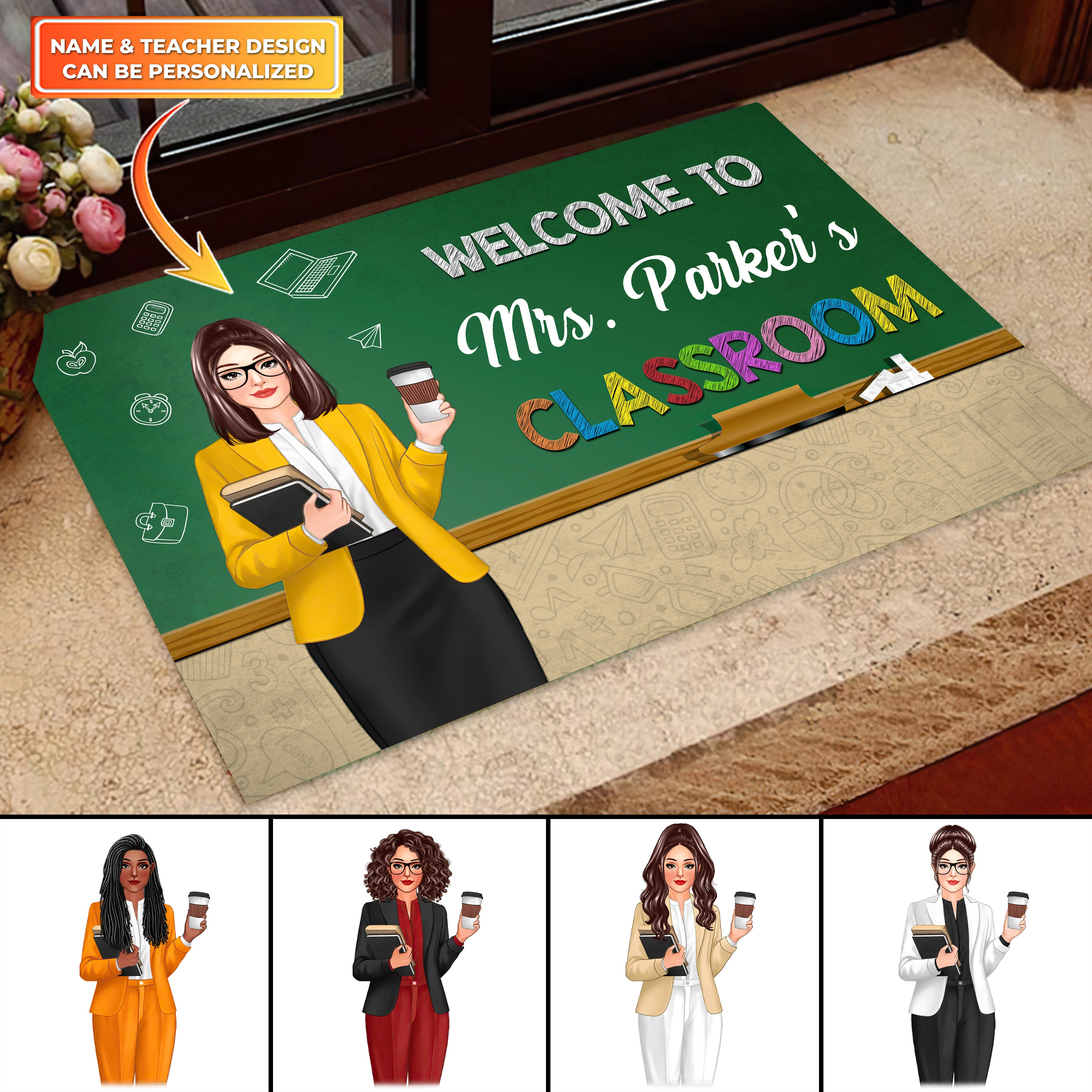 Welcome To Teacher Classroom Blackboard Personalized Doormat