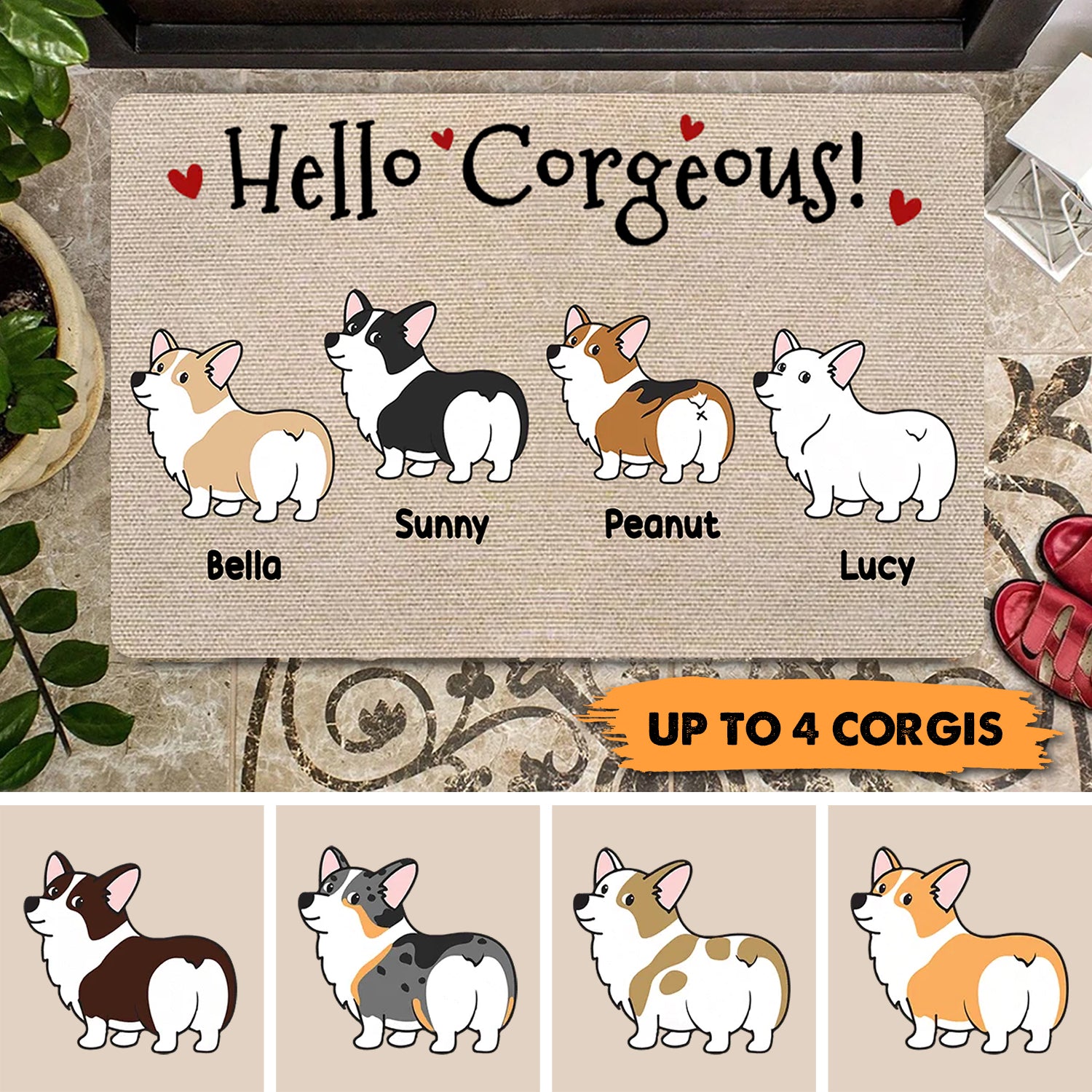 Corgi Dogs Hello Corgeous Personalized Doormat