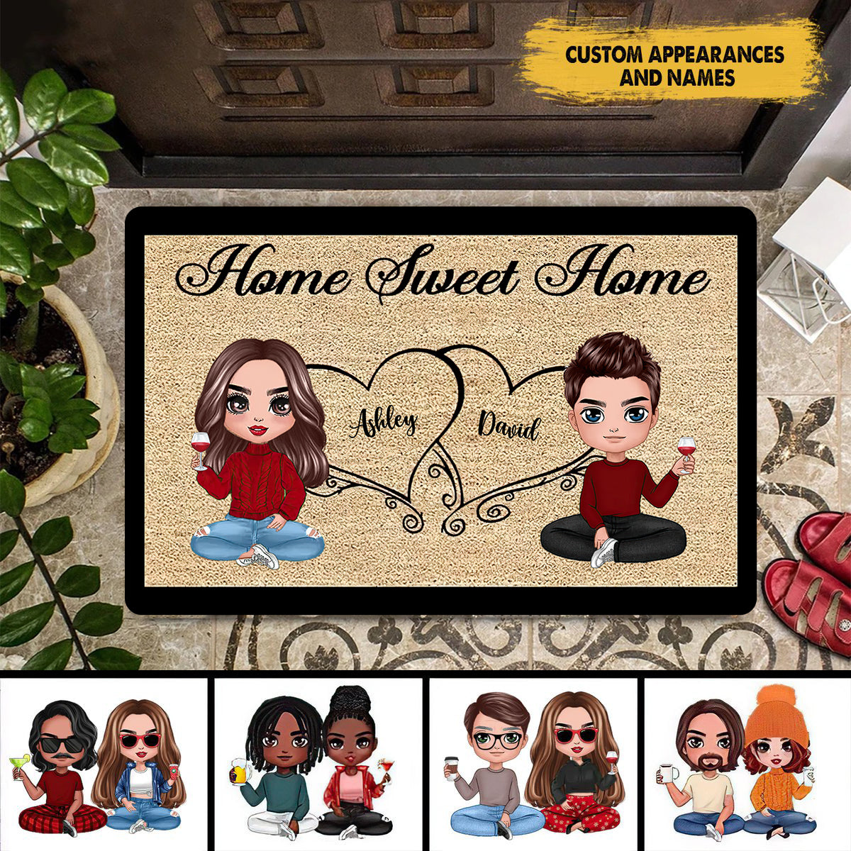 Doll Couple Sitting Home Sweet Home Gift Personalized Doormat Trends