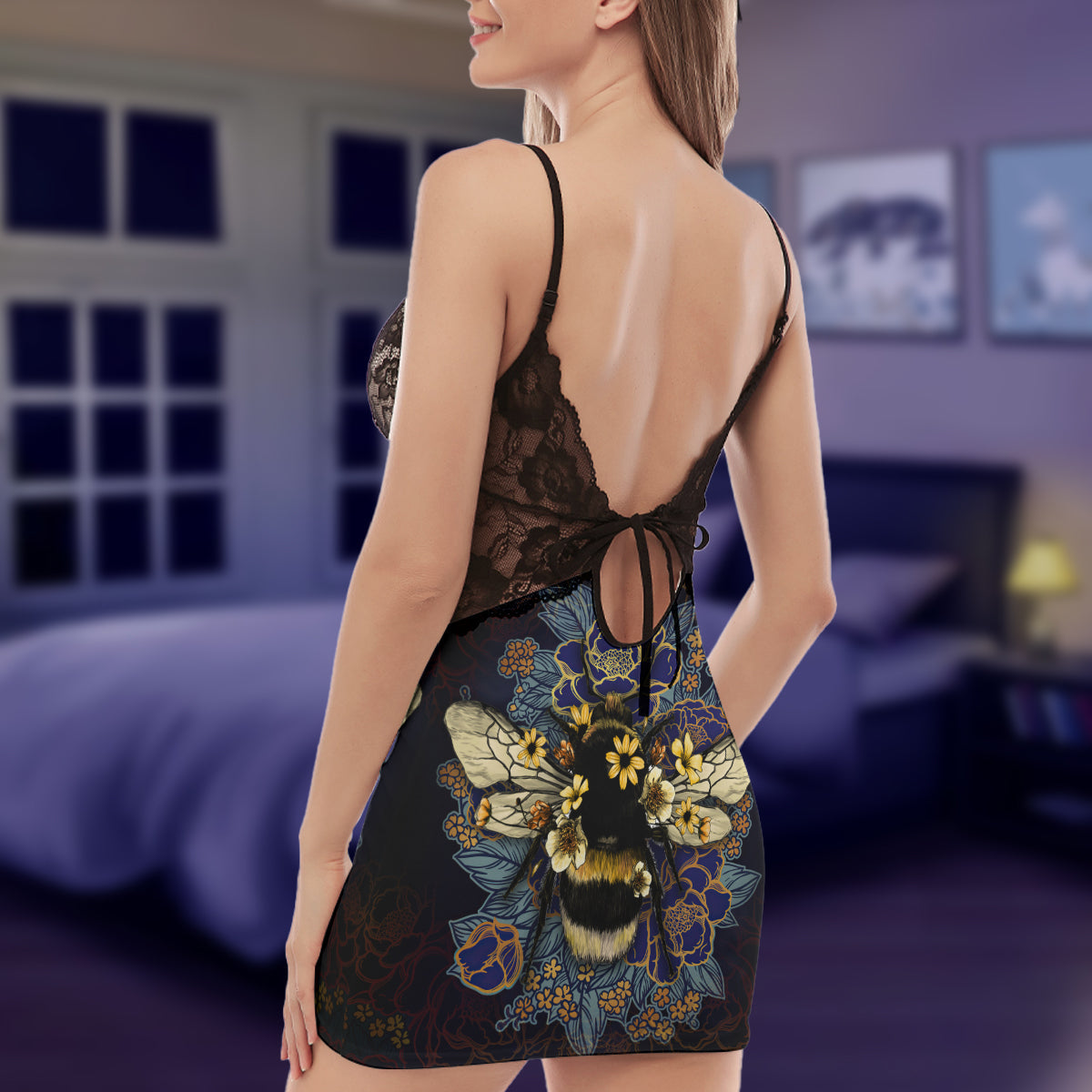Bee Love 003 - Back Straps Cami Dress With Lace - N94