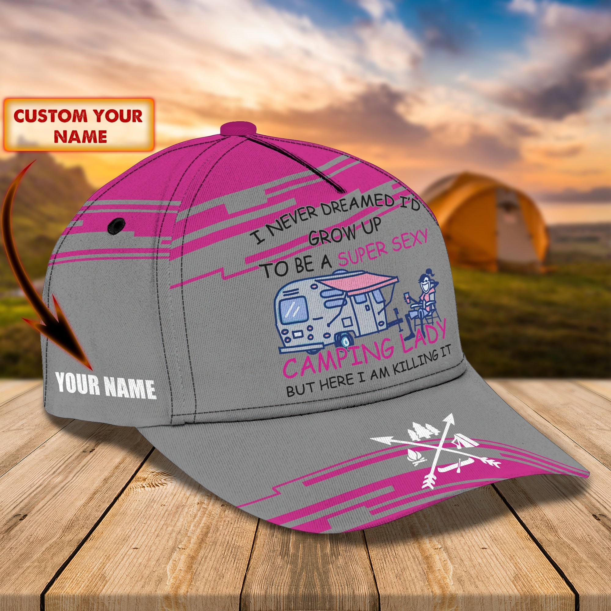 Camping Lady - Personalized Name Cap - TD96