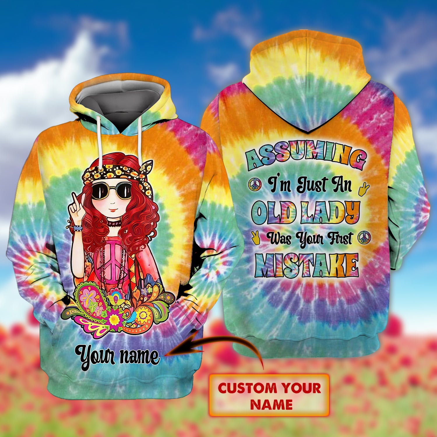 Hippie - Personalized Name 3D Hoodie - Dah 13