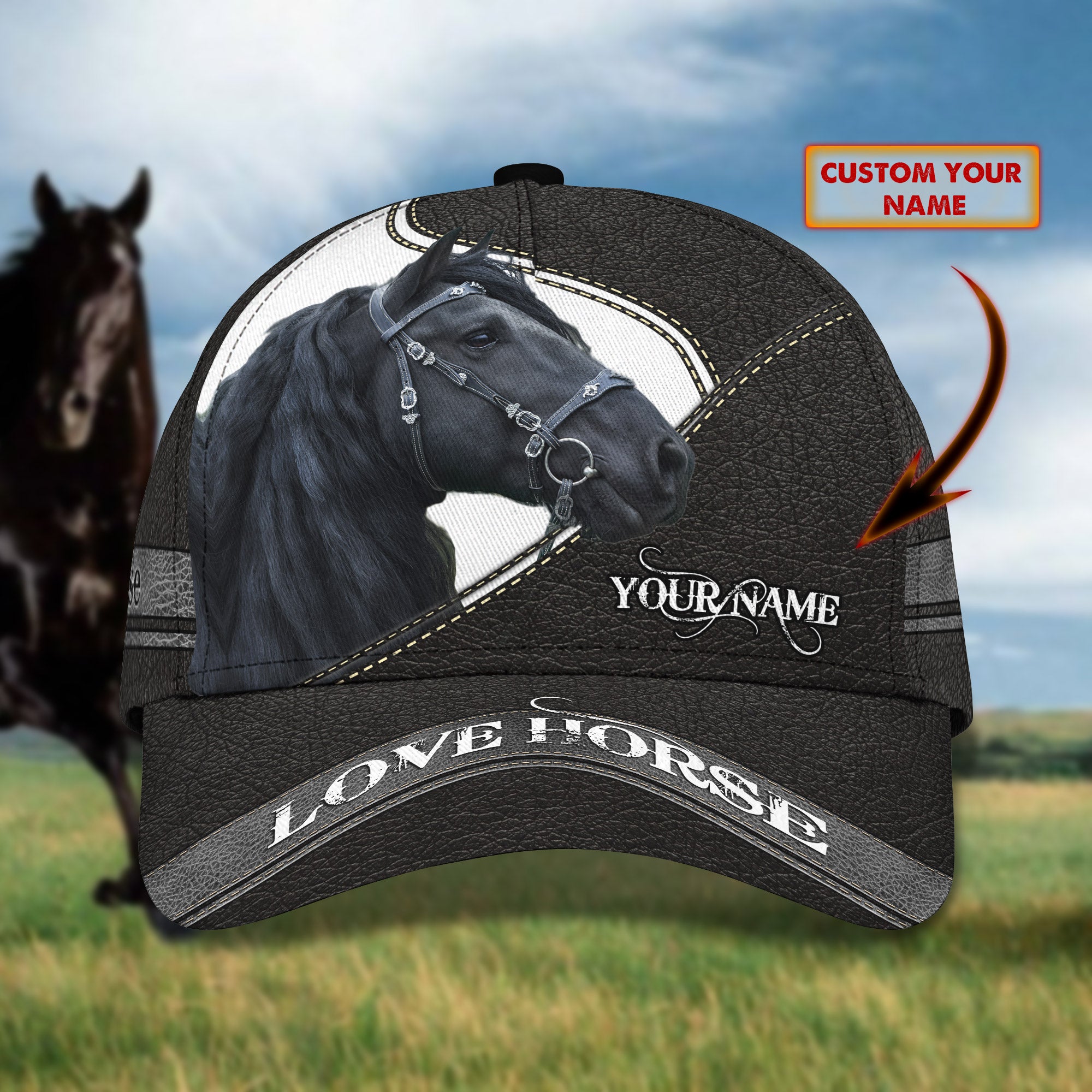 Black horse - Personalized Name Cap - Loop - Lnp-cap-2