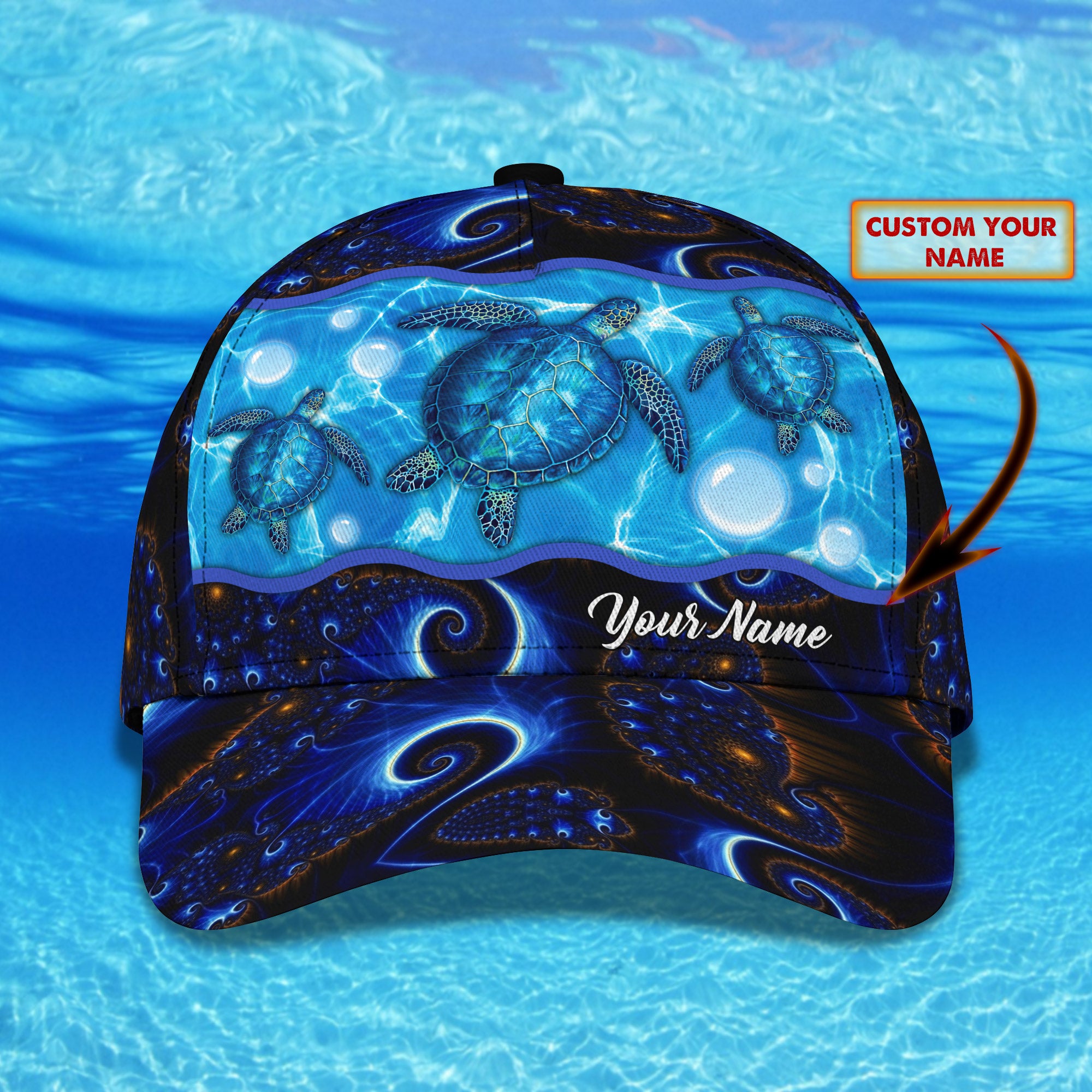 Blue turtle - Personalized Name Cap - Loop - h2k-h20