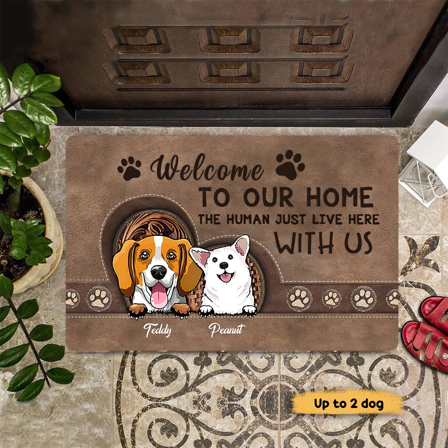 Welcome To Our Dog Home Personalized Doormat, Personalized Gift for Dog Lovers, Dog Dad, Dog Mom