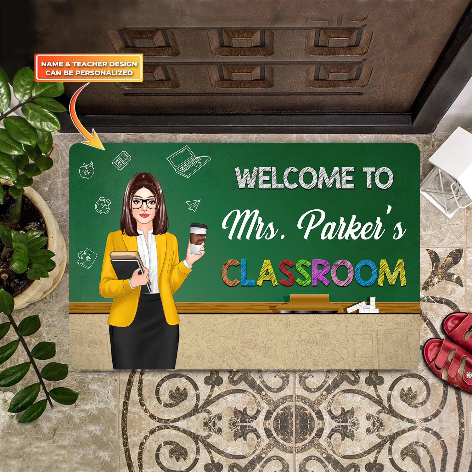 Welcome To Teacher Classroom Blackboard Personalized Doormat