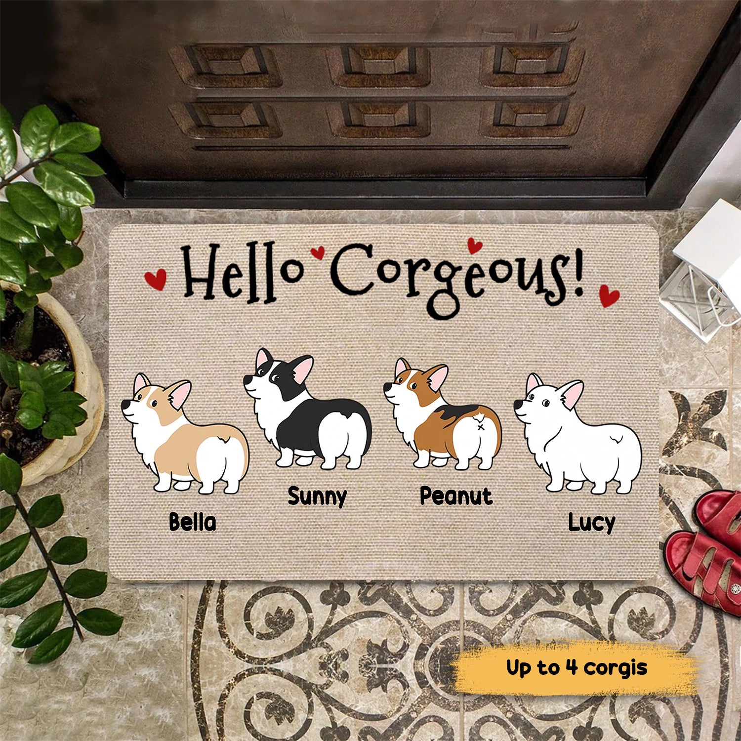 Corgi Dogs Hello Corgeous Personalized Doormat