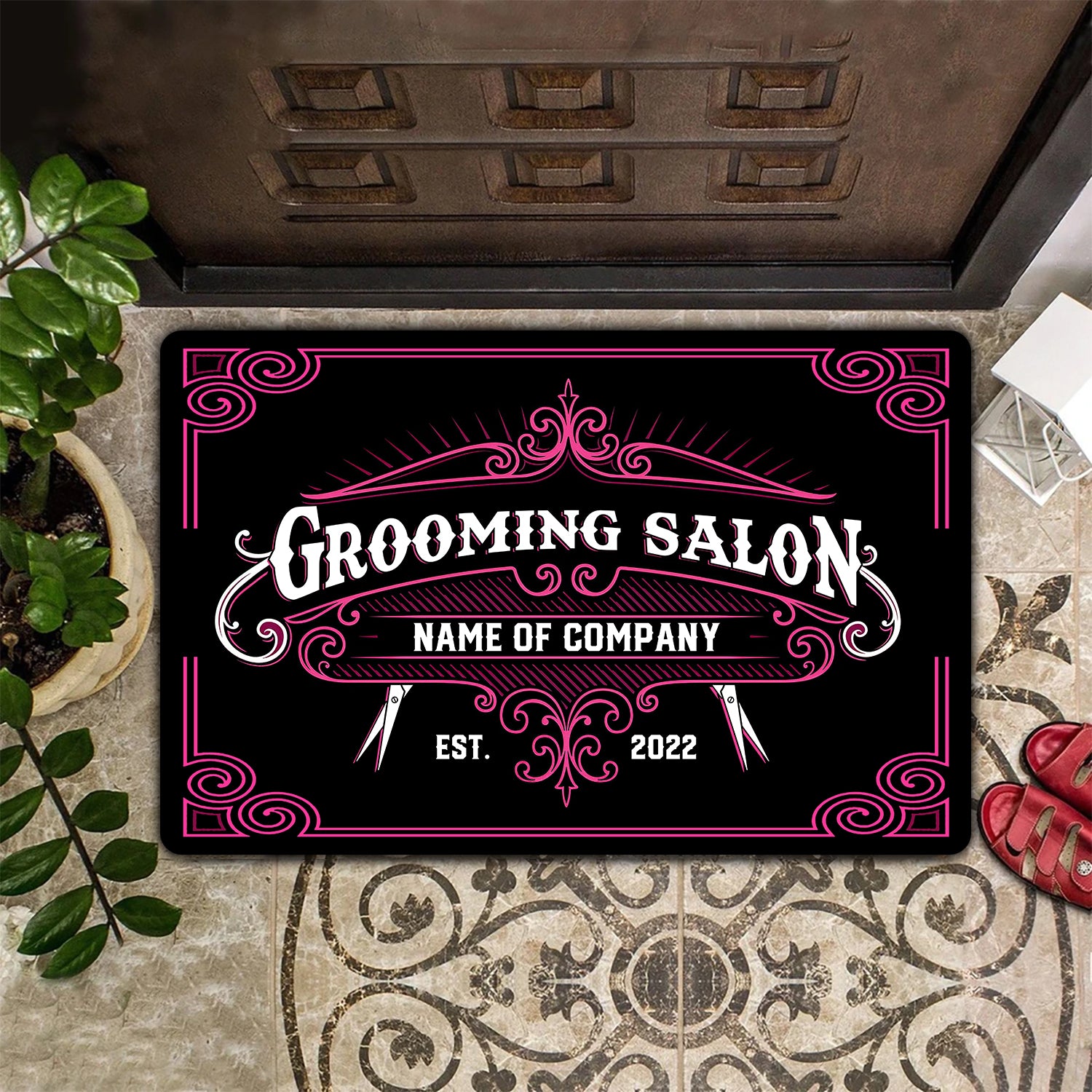Grooming Salon Personalized Name Doomat 1947