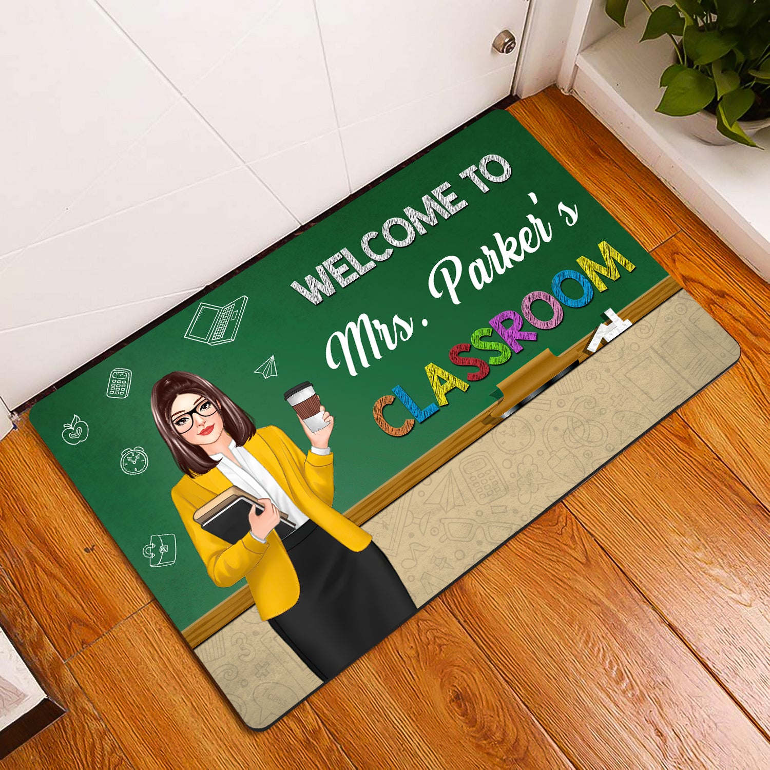 Welcome To Teacher Classroom Blackboard Personalized Doormat