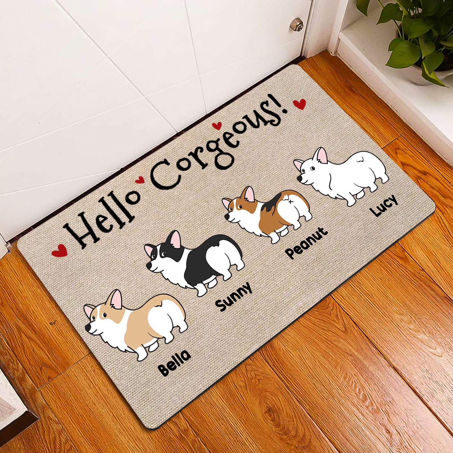 Corgi Dogs Hello Corgeous Personalized Doormat