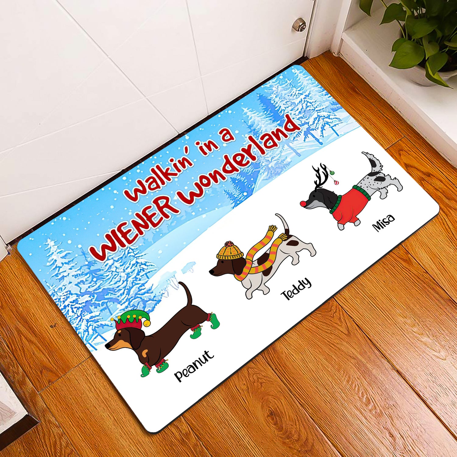 Wiener Wonderland Christmas Dachshund Dog Personalized Doormat