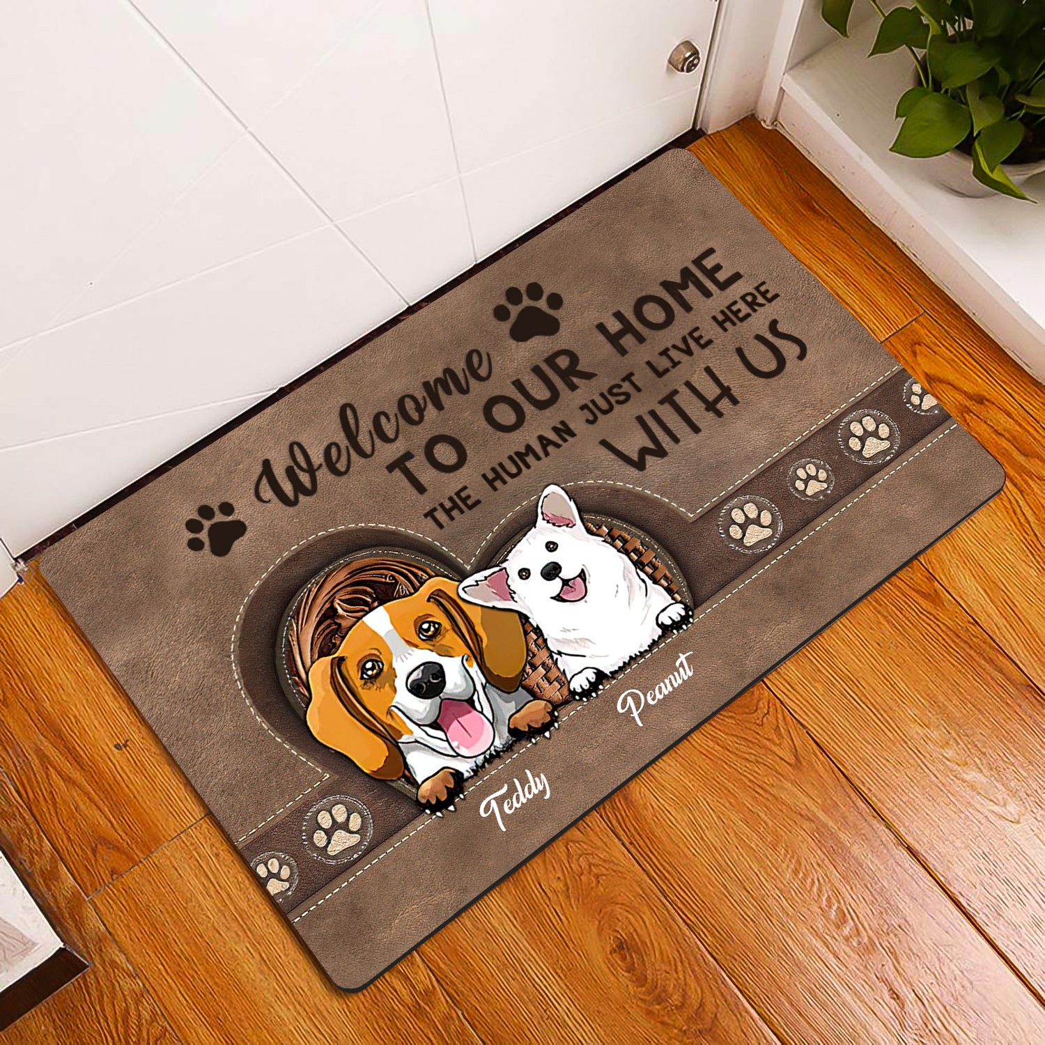 Welcome To Our Dog Home Personalized Doormat, Personalized Gift for Dog Lovers, Dog Dad, Dog Mom