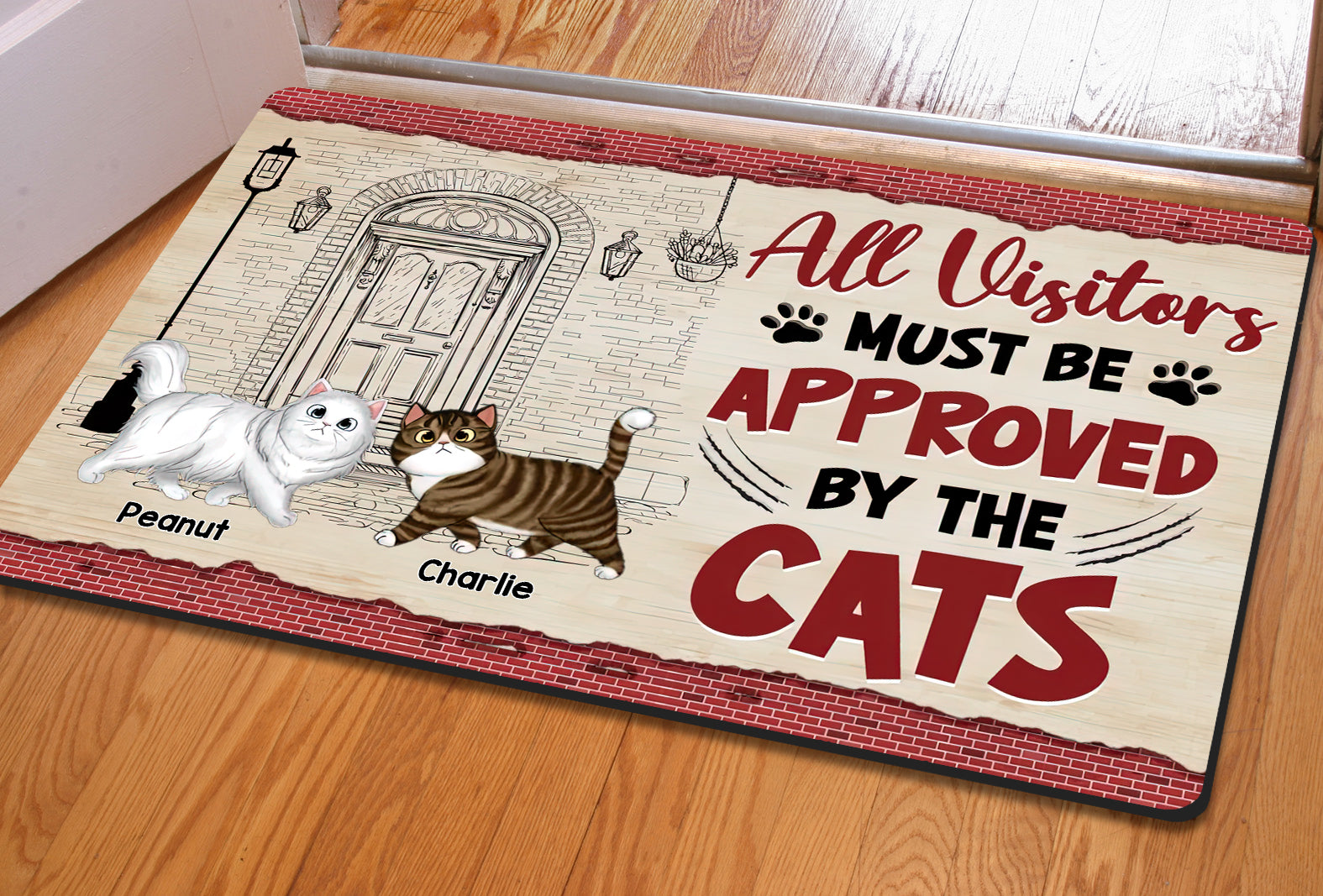 Walking Cats Front Door Sketch Personalized Doormat