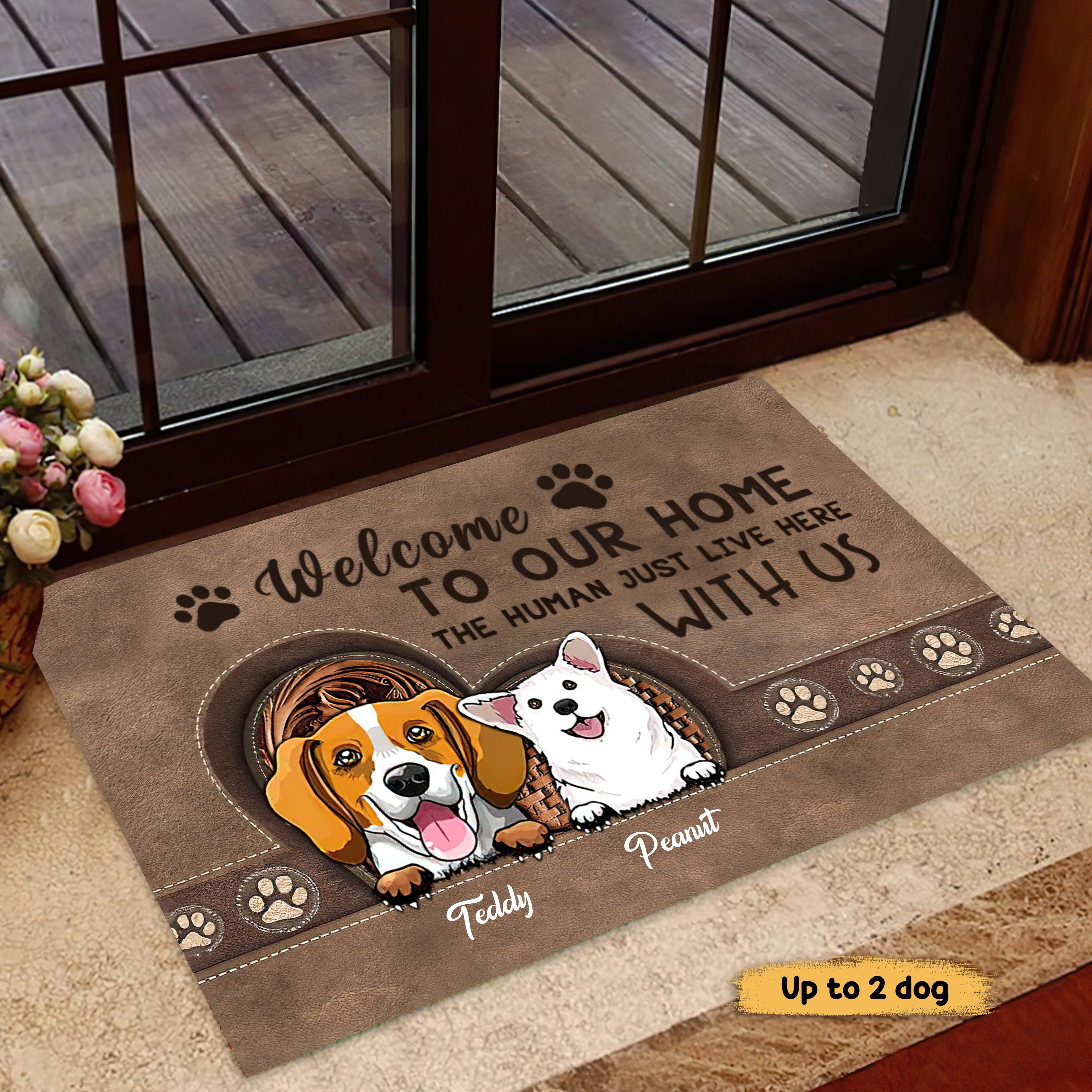 Welcome To Our Dog Home Personalized Doormat, Personalized Gift for Dog Lovers, Dog Dad, Dog Mom