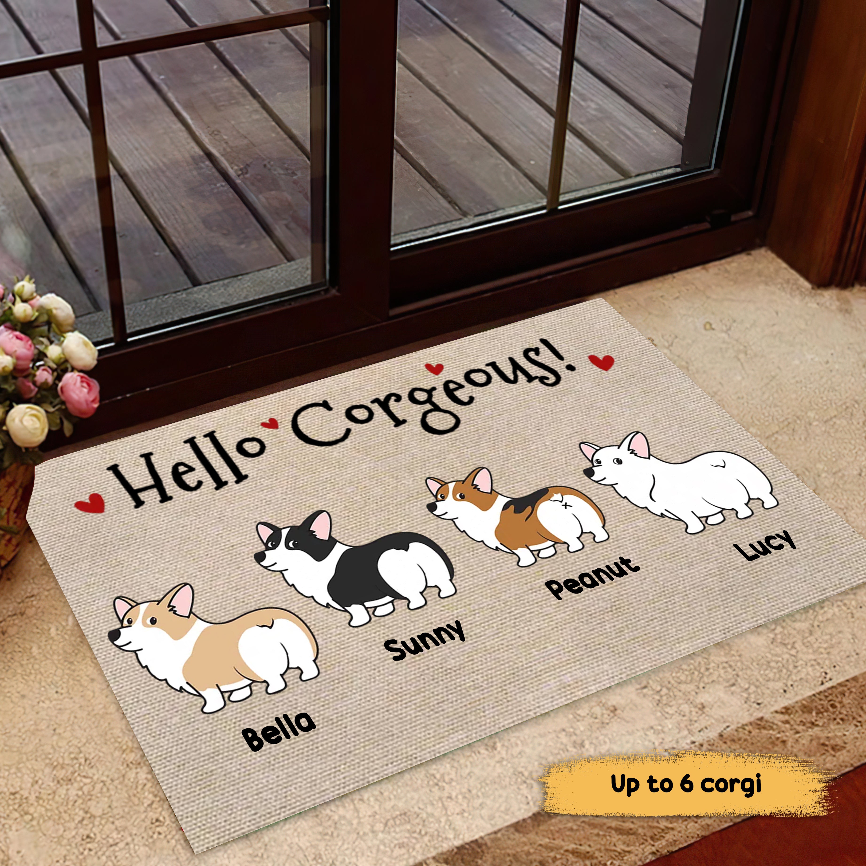 Corgi Dogs Hello Corgeous Personalized Doormat