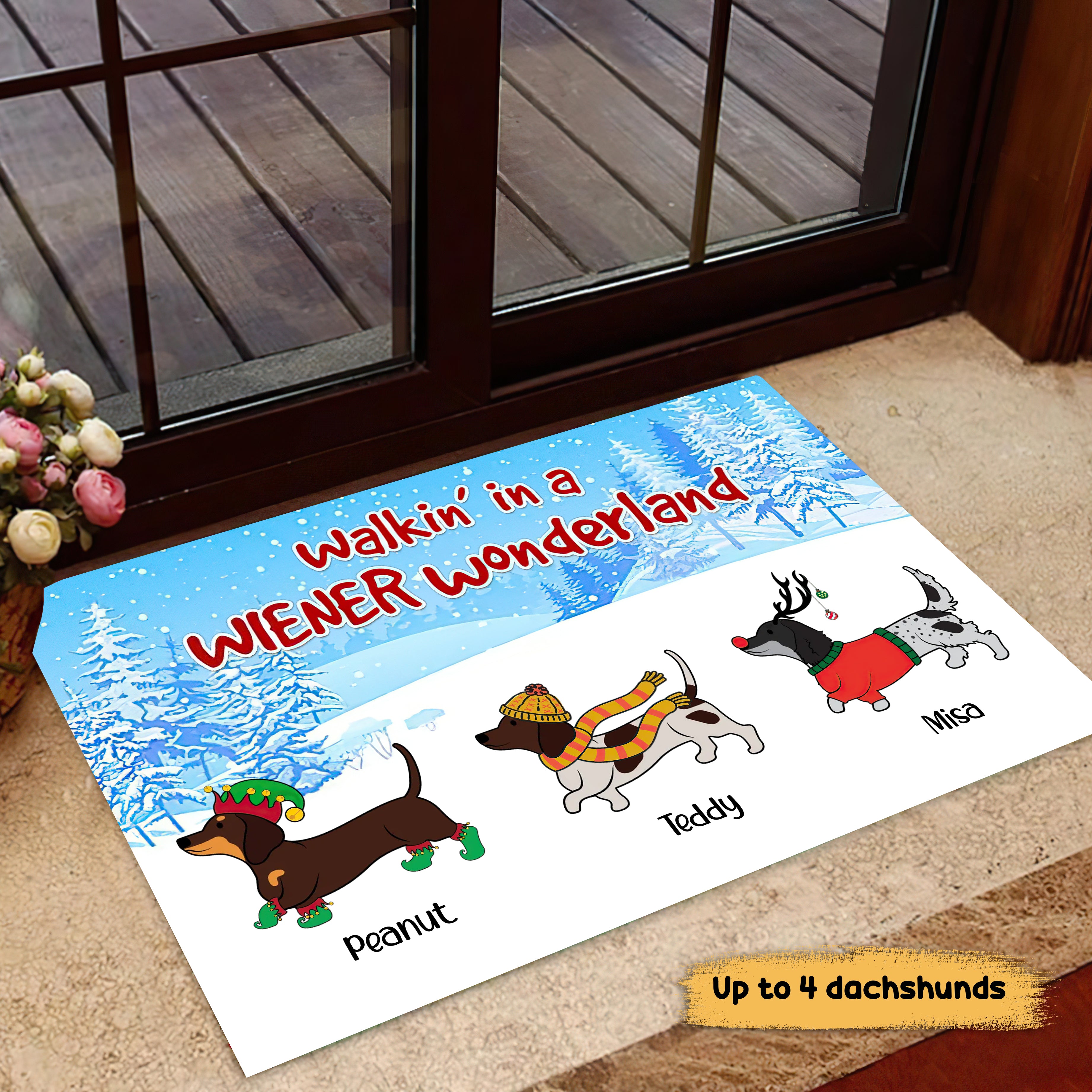 Wiener Wonderland Christmas Dachshund Dog Personalized Doormat