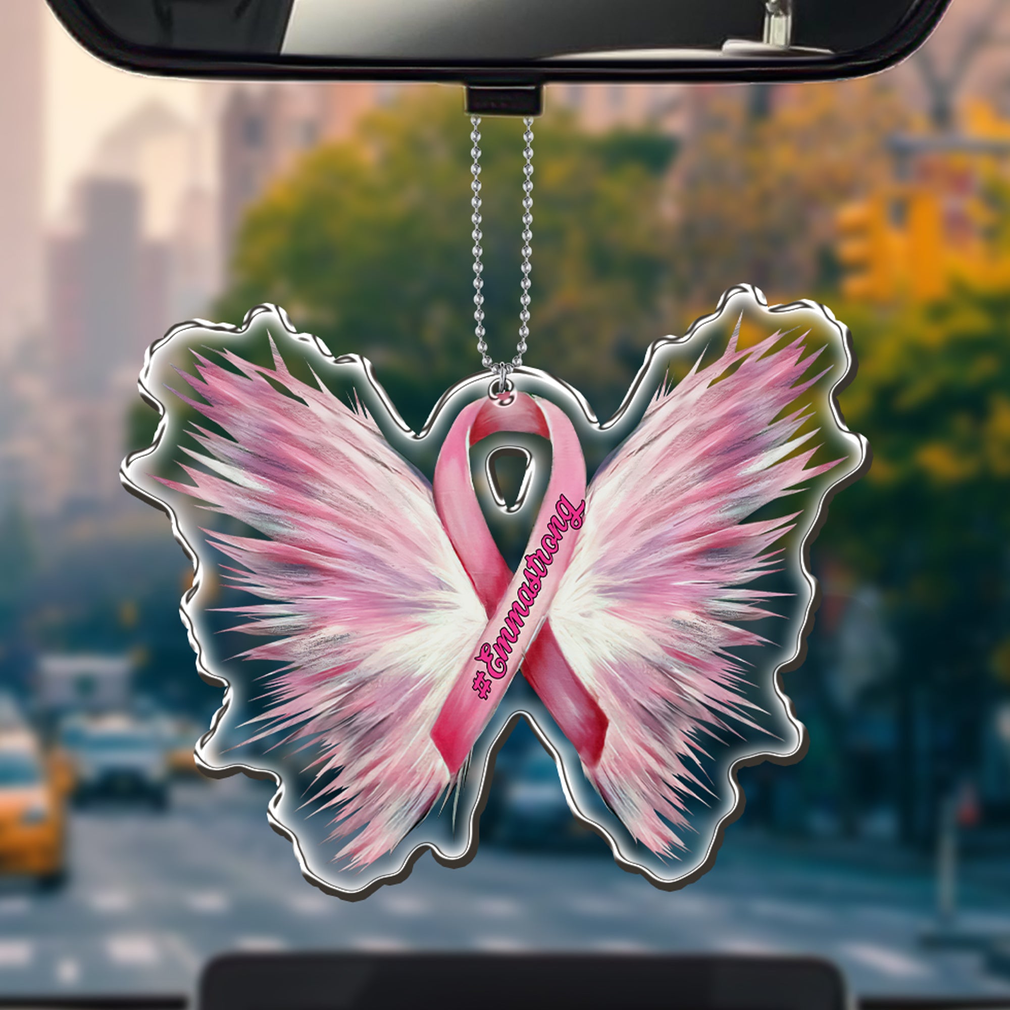 Butterfly Breast Cancer Awareness - Custom Car Ornament - QB95