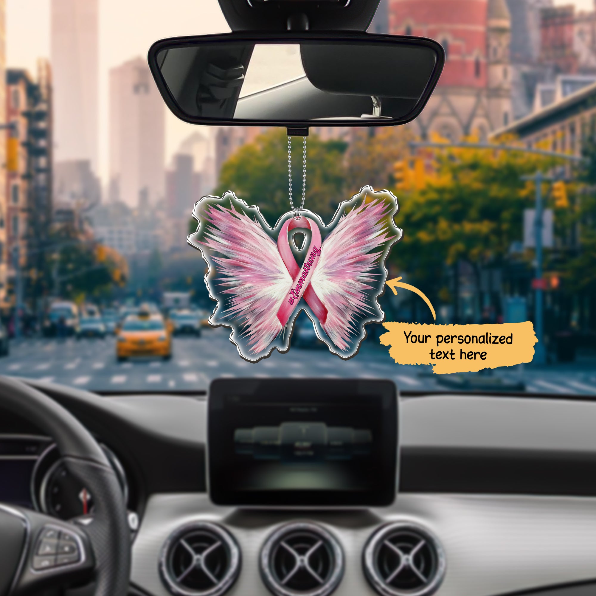 Butterfly Breast Cancer Awareness - Custom Car Ornament - QB95