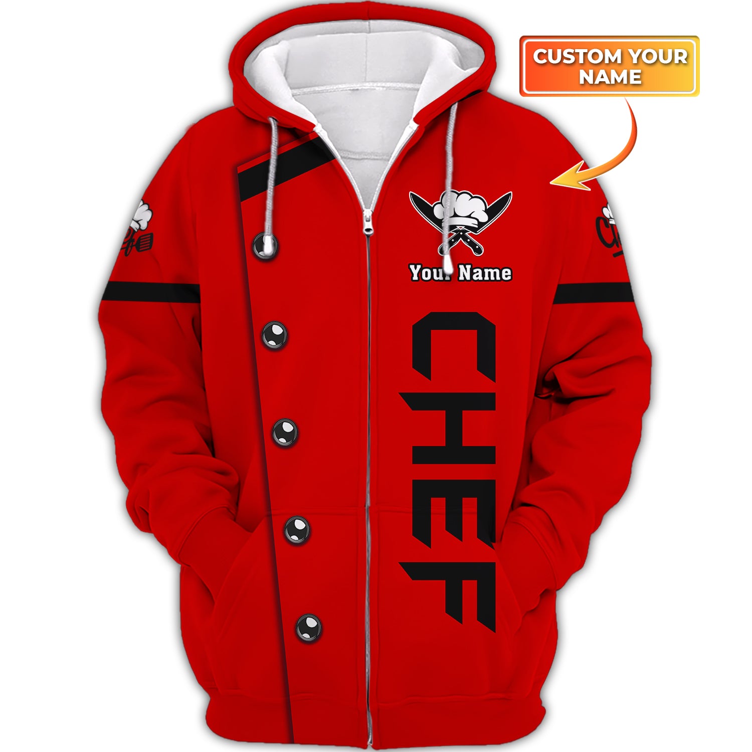 Chef Personalized 3D Shirt Cook Zipper Hoodie Red Chef Shirt