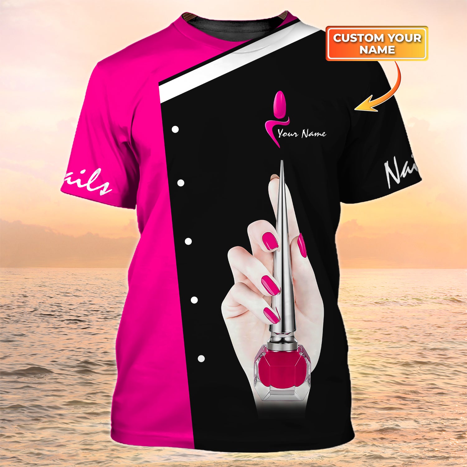 Nail Tech Custom Tshirt Nail Salon Uniform Black Pink [Non Workwear]