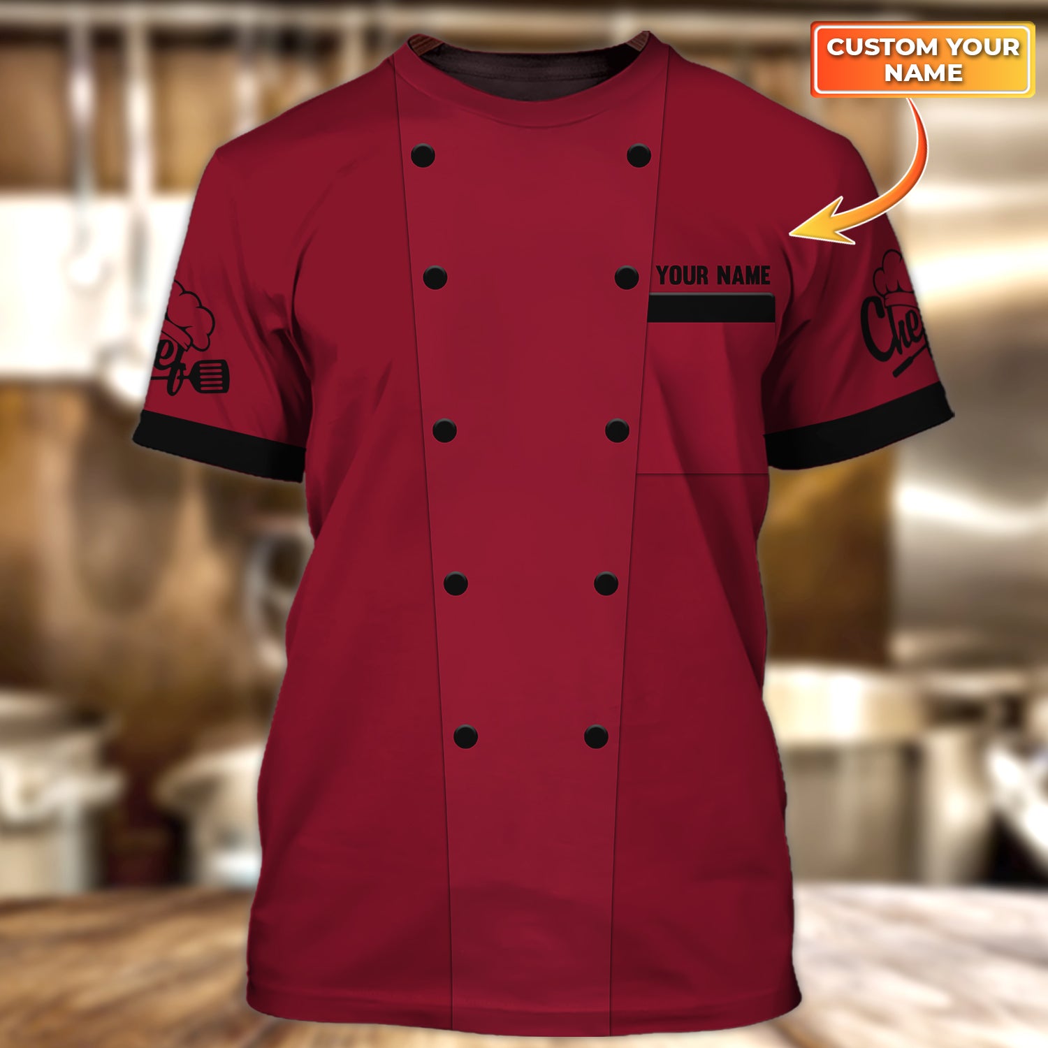 Chef, Cook, Personalized Name 3D Tshirt 139, HTA (RED)