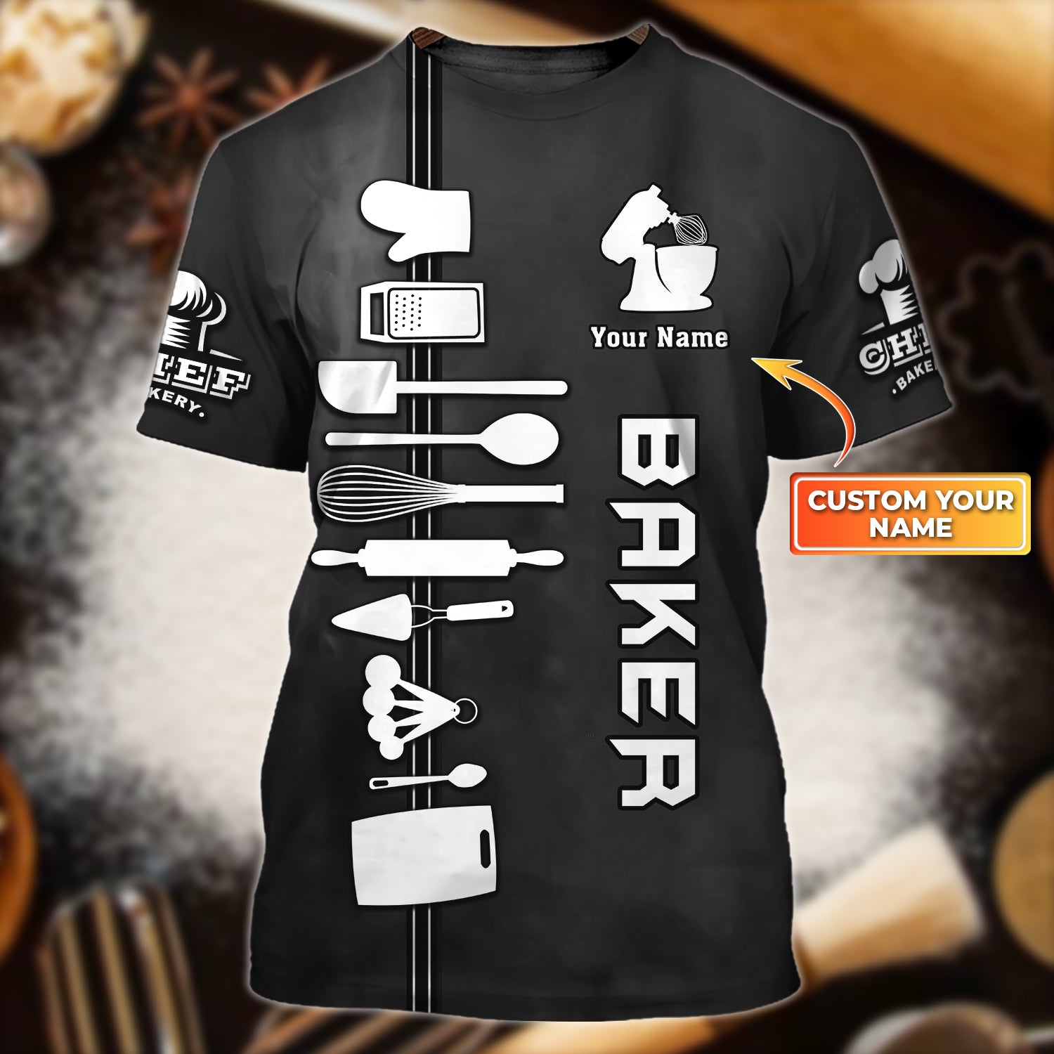 Baker, Bakery Chef, Personalized Name 3D Tshirt 01