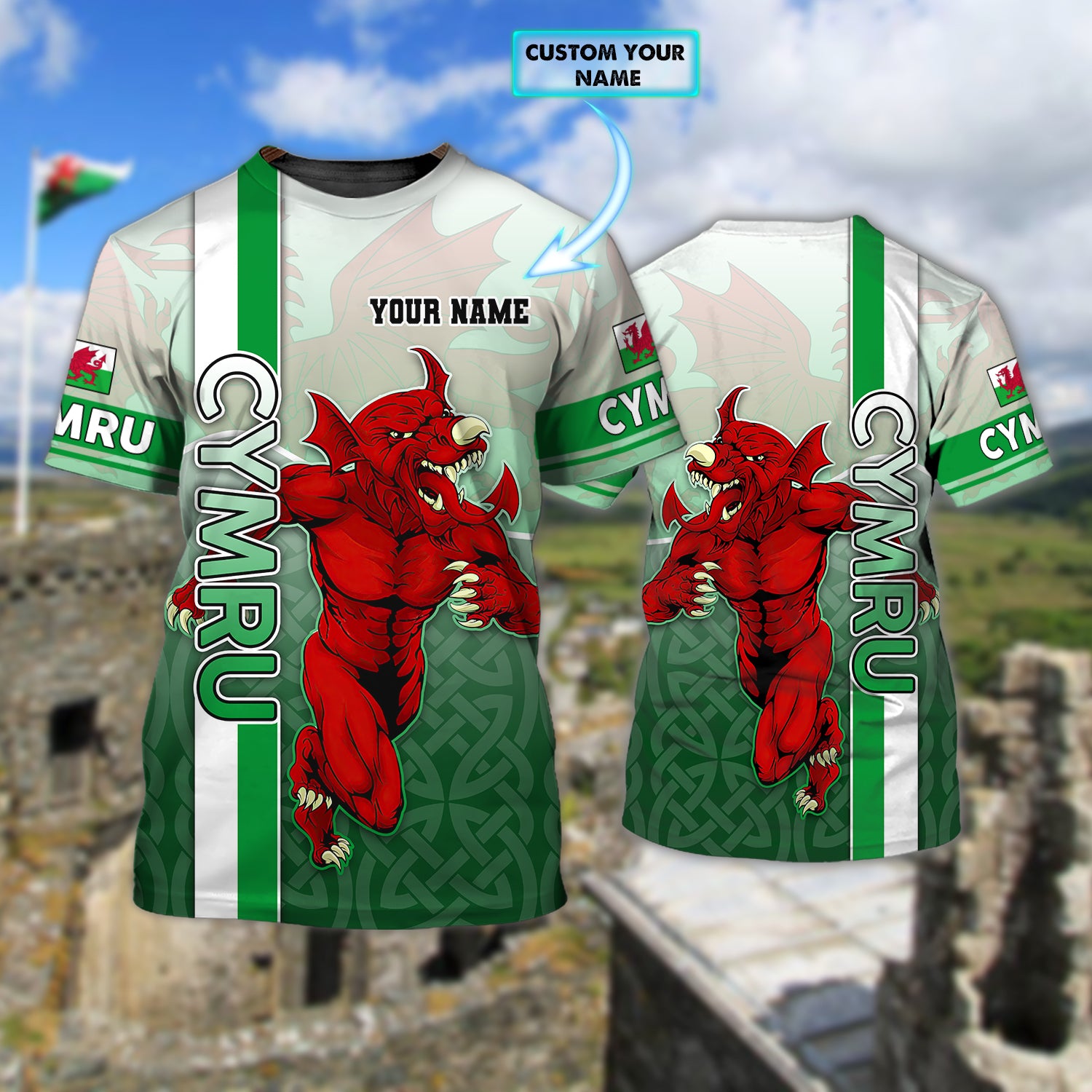 Wales - Cymru - Personalized Name 3D Tshirt 02