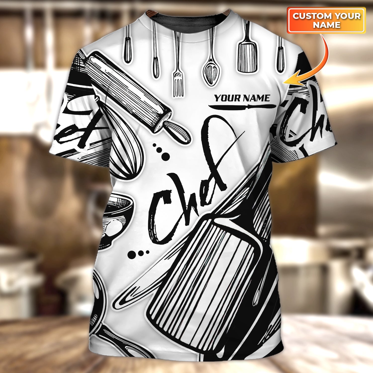 Chef Black And White Style So Nice, Personalized Name 3D Tshirt, HTA