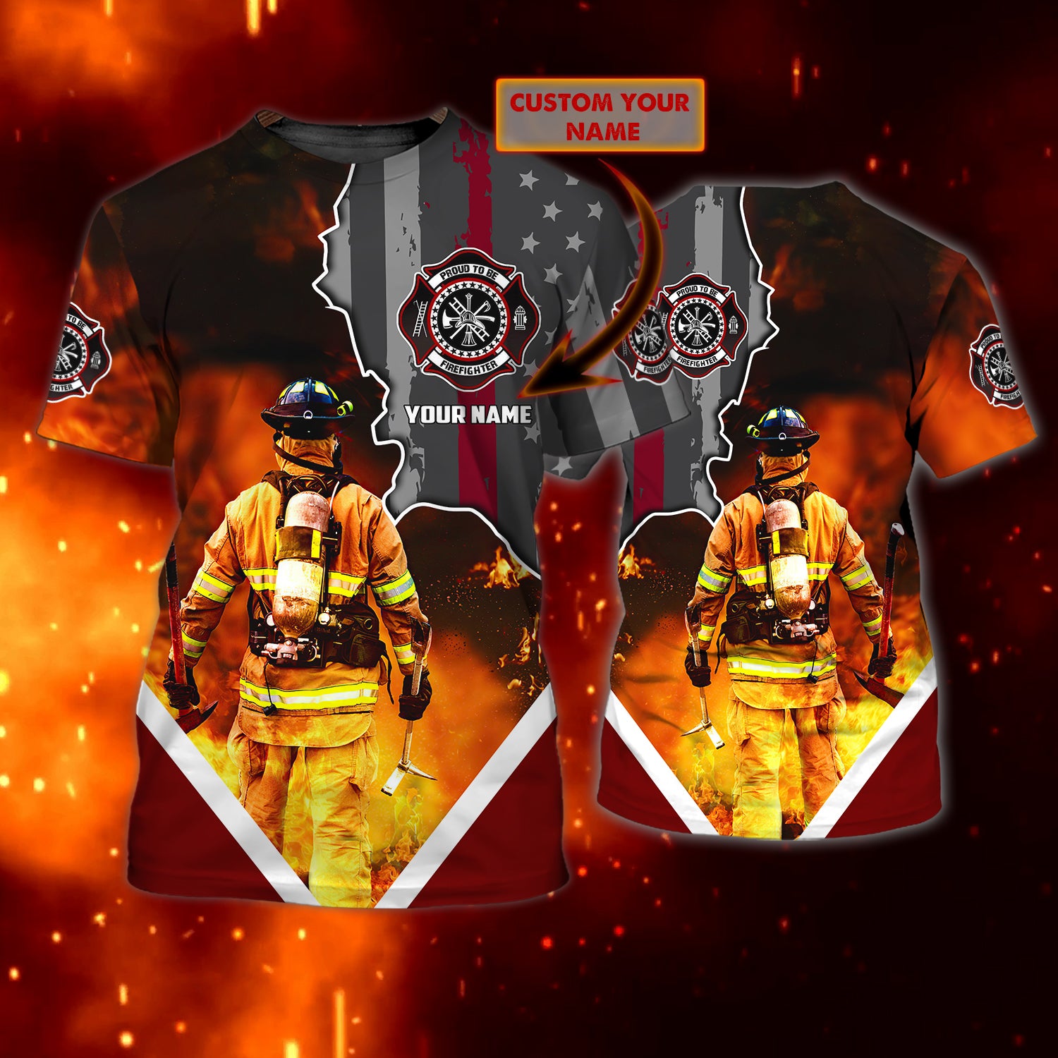 Firefighter - Personalized Name 3D Tshirt 03 - CV98