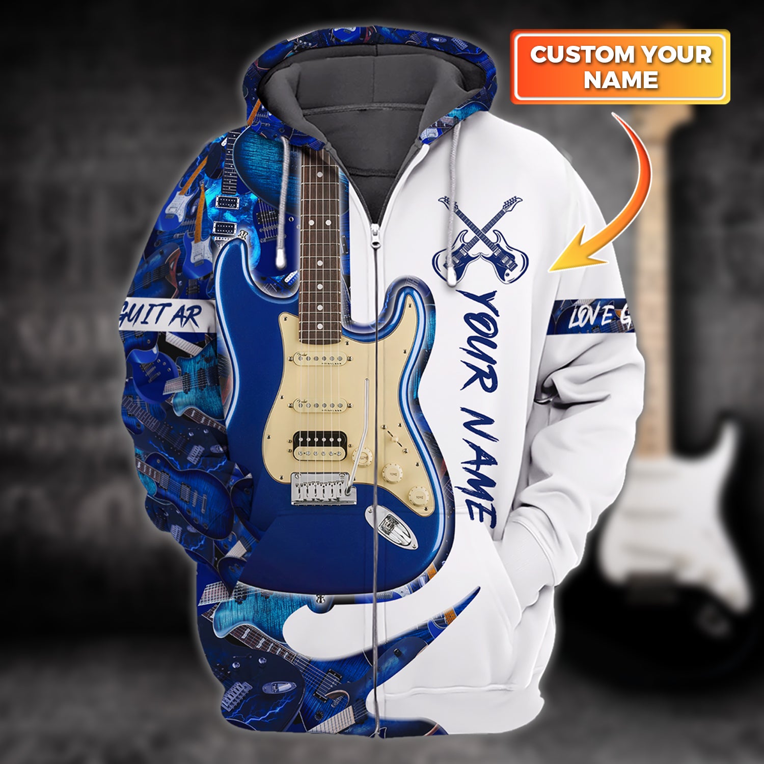 Guitar - Personalized Name 3D Full Print Zipper Hoodie - HN95