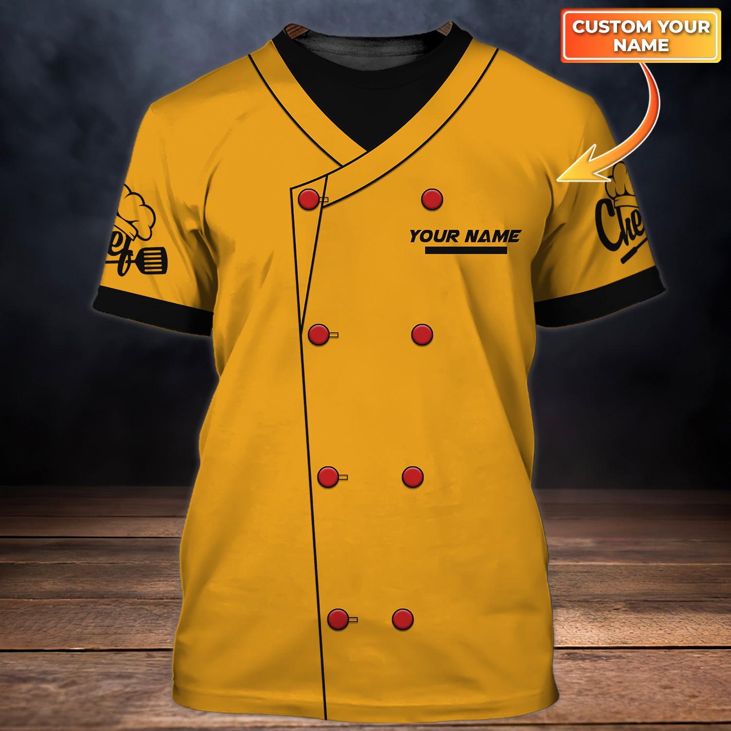 Chef, Cook, Personalized Name 3D Tshirt 1281 YELLOW, HTA