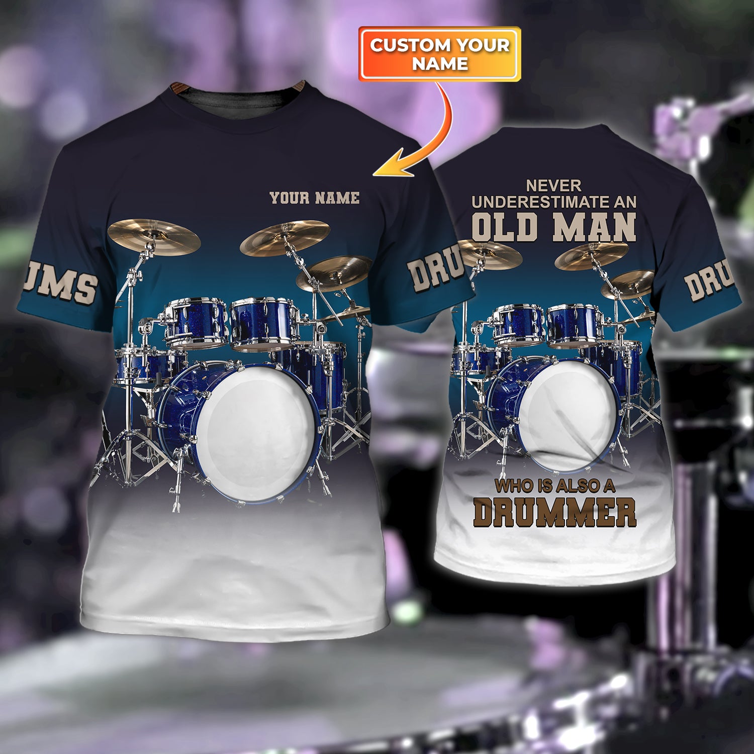 Drum Old Man - Personalized Name 3D Tshirt - HTA 01 – Trends Personalized