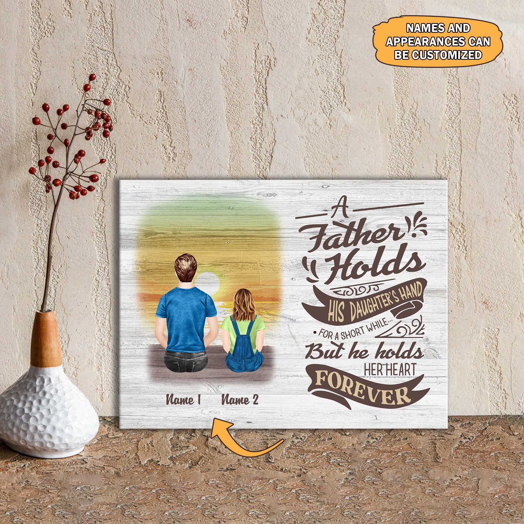 He Holds Her Heart Forever Personalized Canvas Gift For Father's Day