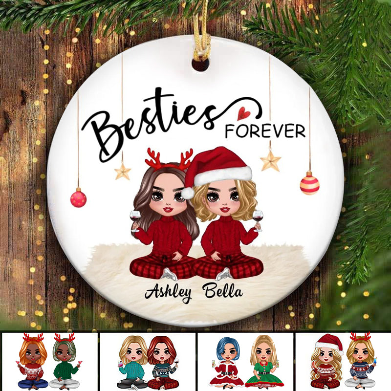 Doll Besties Forever Checkered Pants Christmas Gift For Besties Sisters Siblings Personalized Circle Ornament