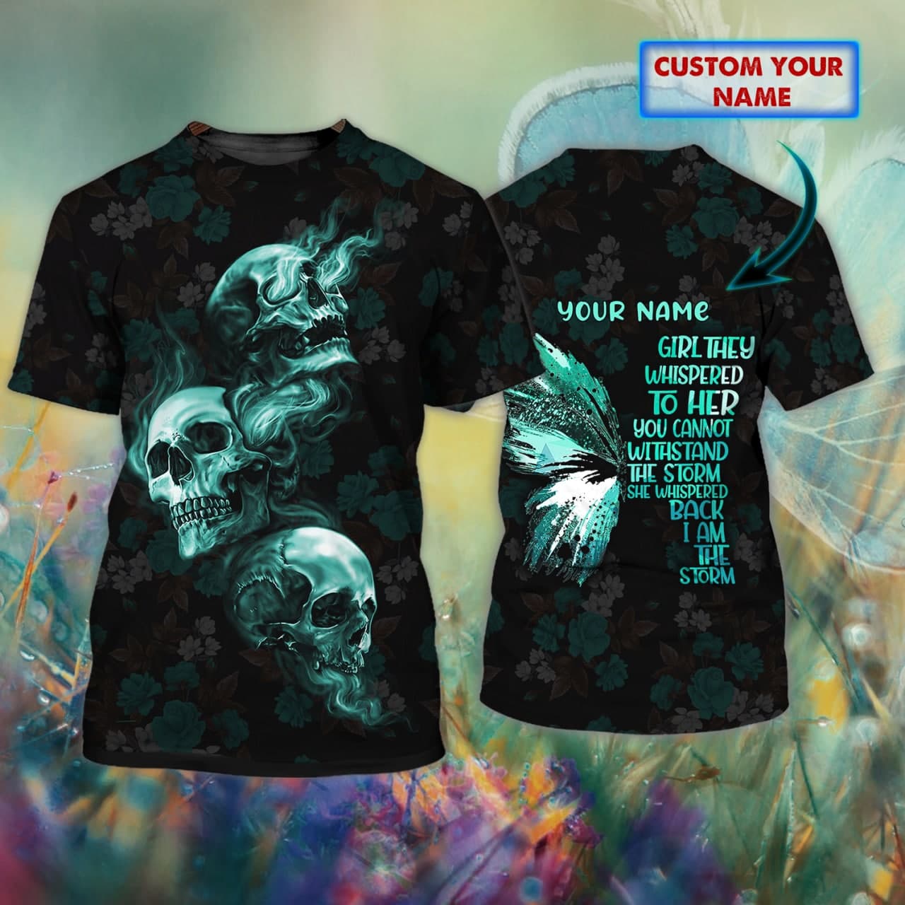 Skull & Butterfly - Personalized Name 3D Tshirt - H98
