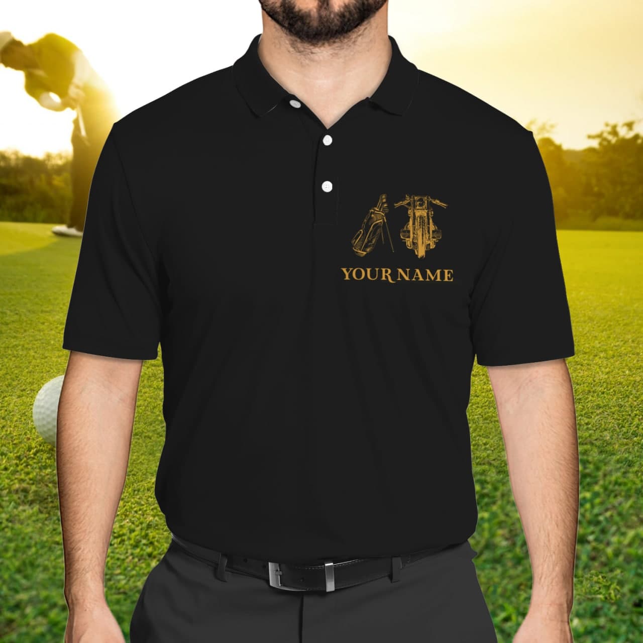 Motorcycles and golf- Personalized Name 3D Polo Shirt - Hdmt