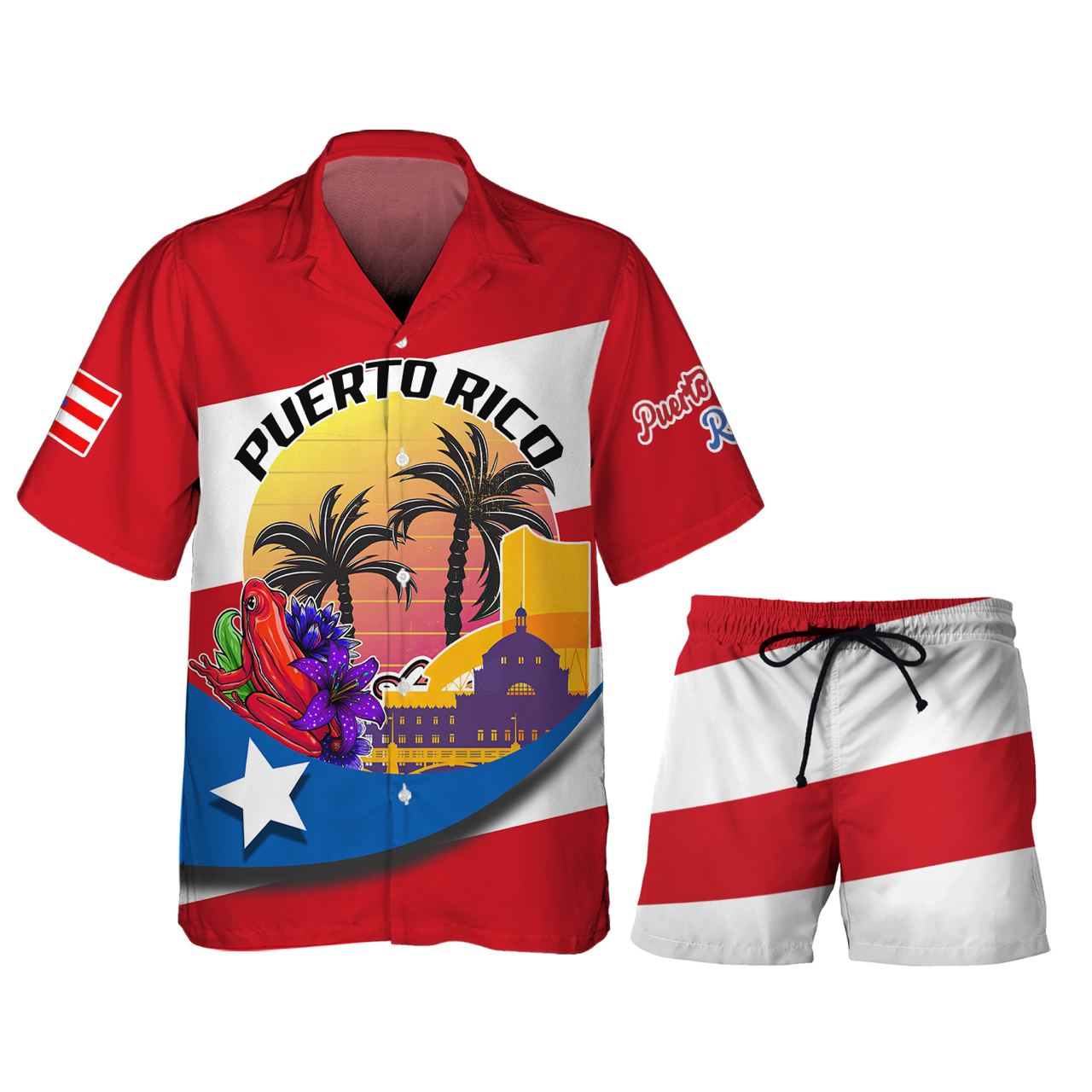 Puerto Rico Red And White - 3D Hawaiian Men's - NA93