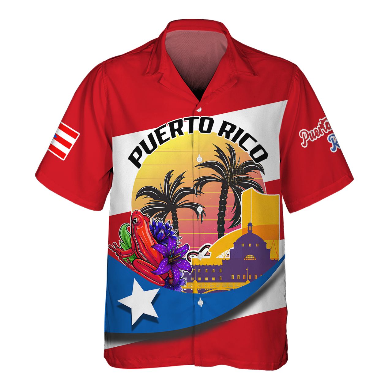 Puerto Rico Red And White - 3D Hawaiian Men's - NA93