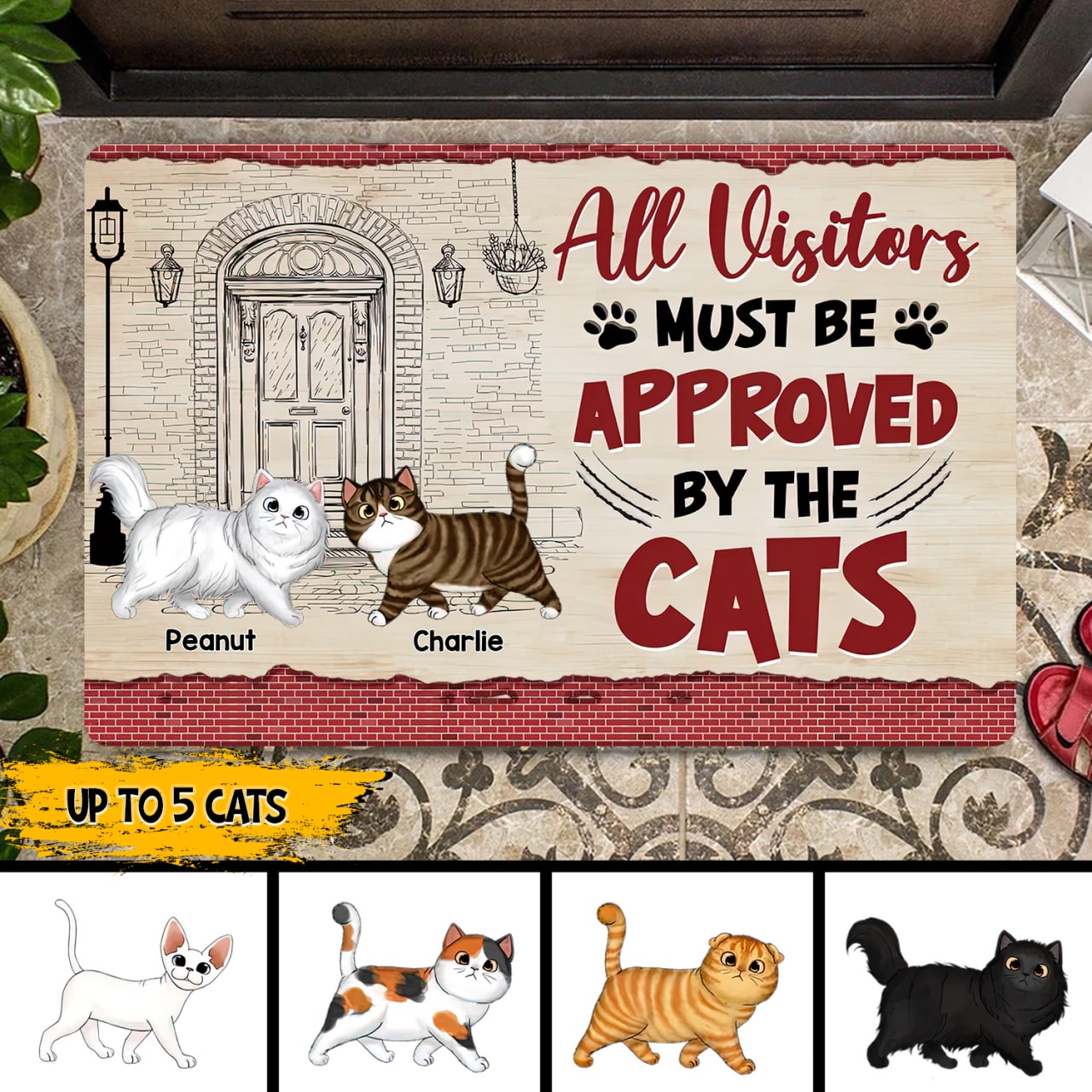 Walking Cats Front Door Sketch Personalized Doormat